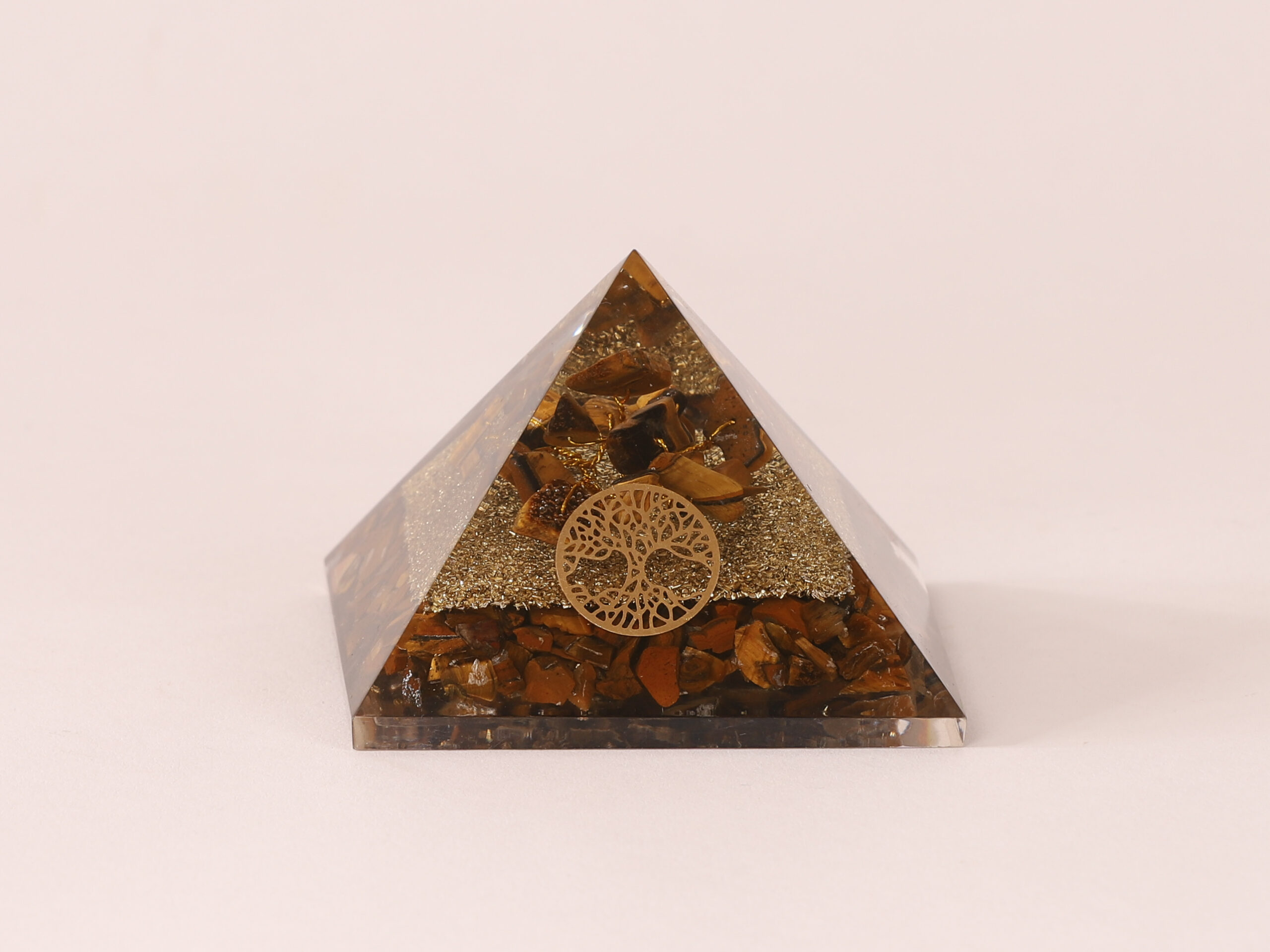 Orgonite pyramide Oeil de Tigre arbre du bonheur 16 Orgonite pyramide Oeil de Tigre fleur de vie