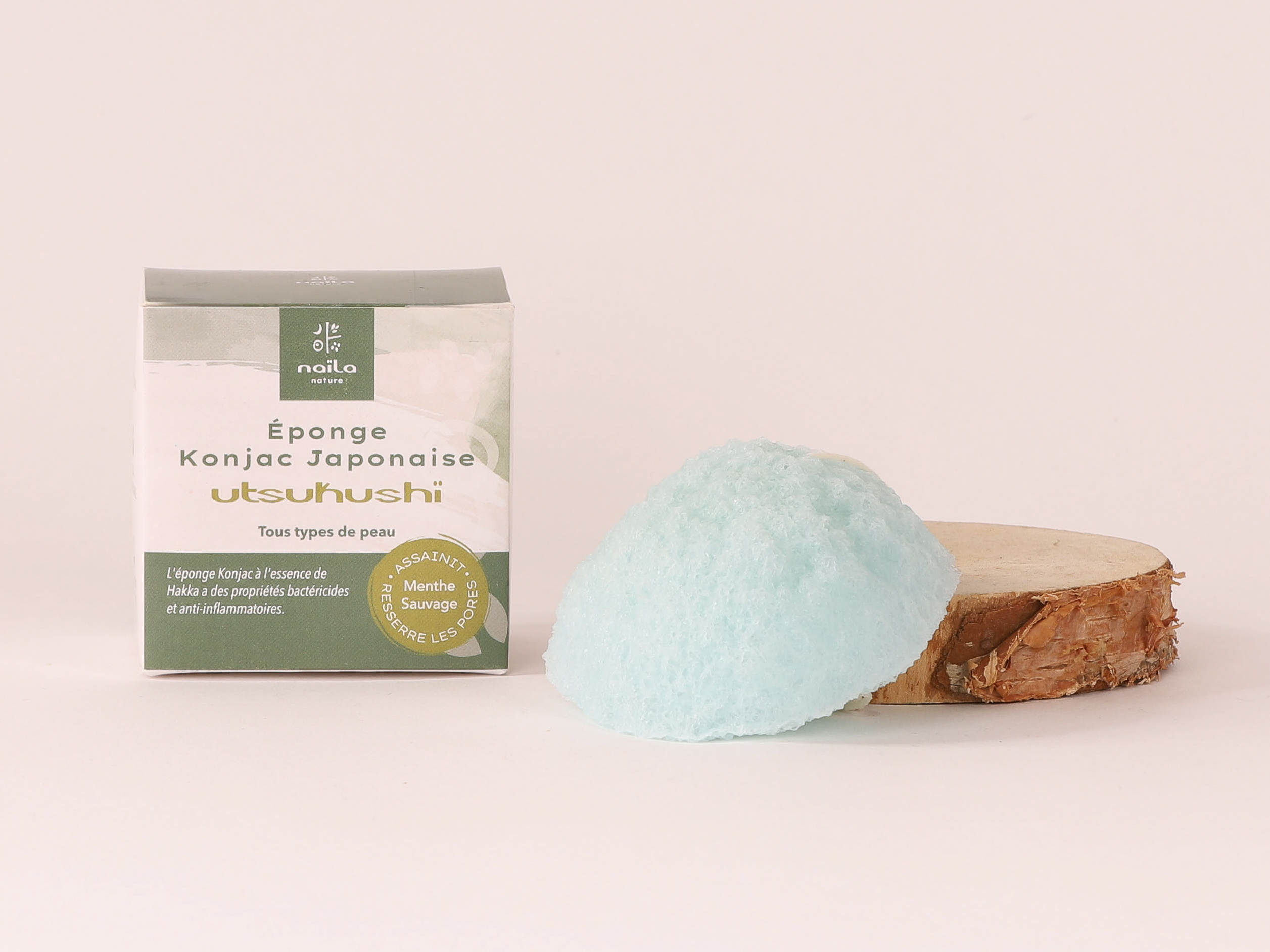 Lot de 3 éponges Konjac japonaise utsukushï menthe sauvage