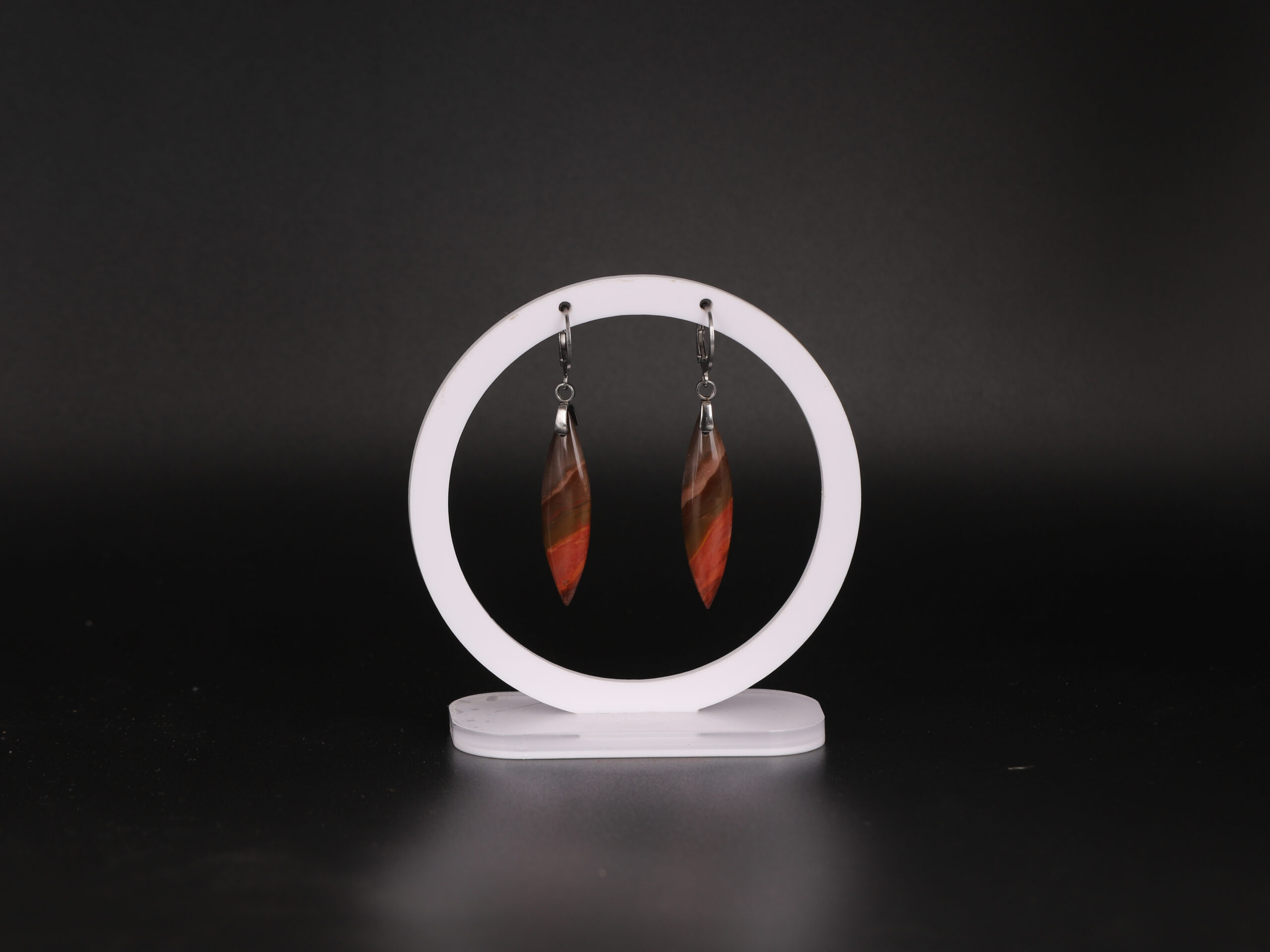 Boucles d'oreilles marquise Jaspe Polychrome attache ronde