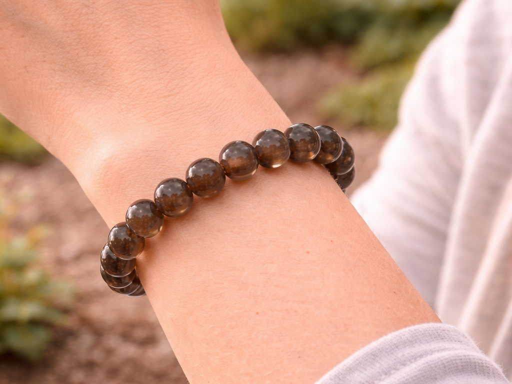Bracelet Quartz Fumé 'A' perles 10mm 3