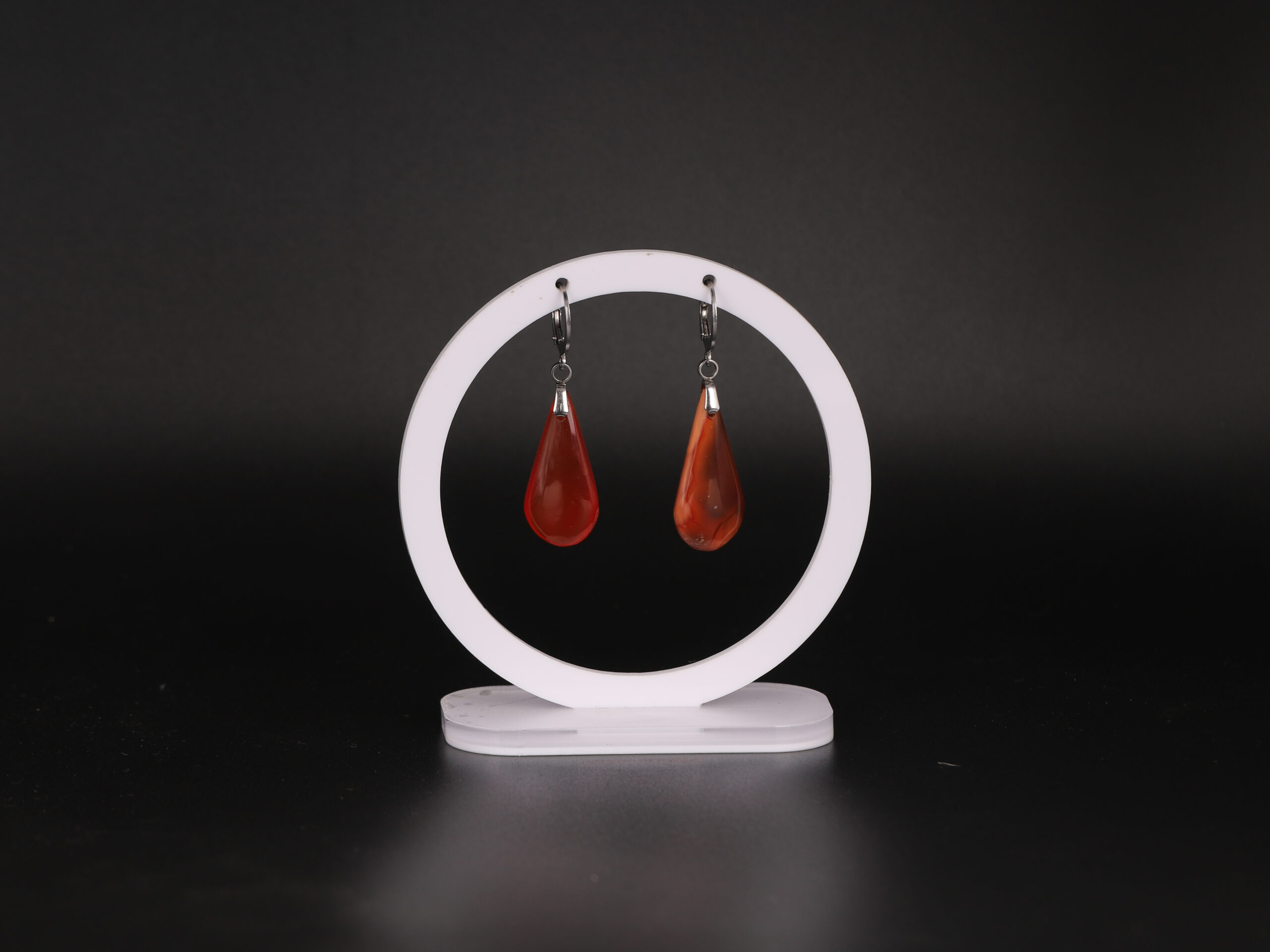 Boucles d'oreilles goutte en Cornaline attache ronde