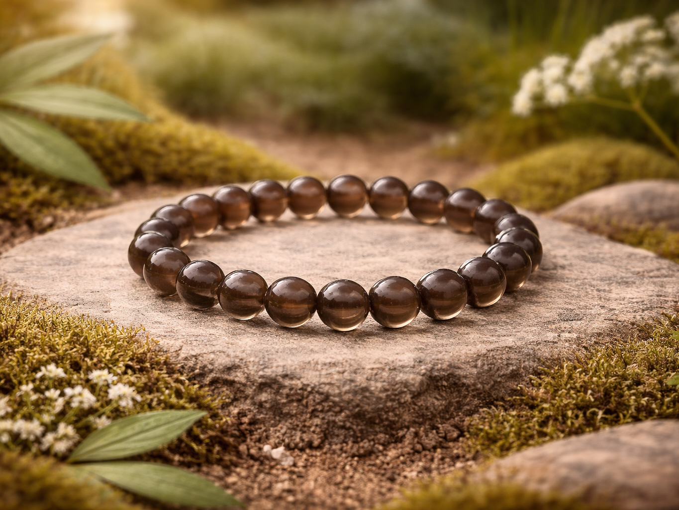 Bracelet Quartz Fumé 'A' perles 10mm 2
