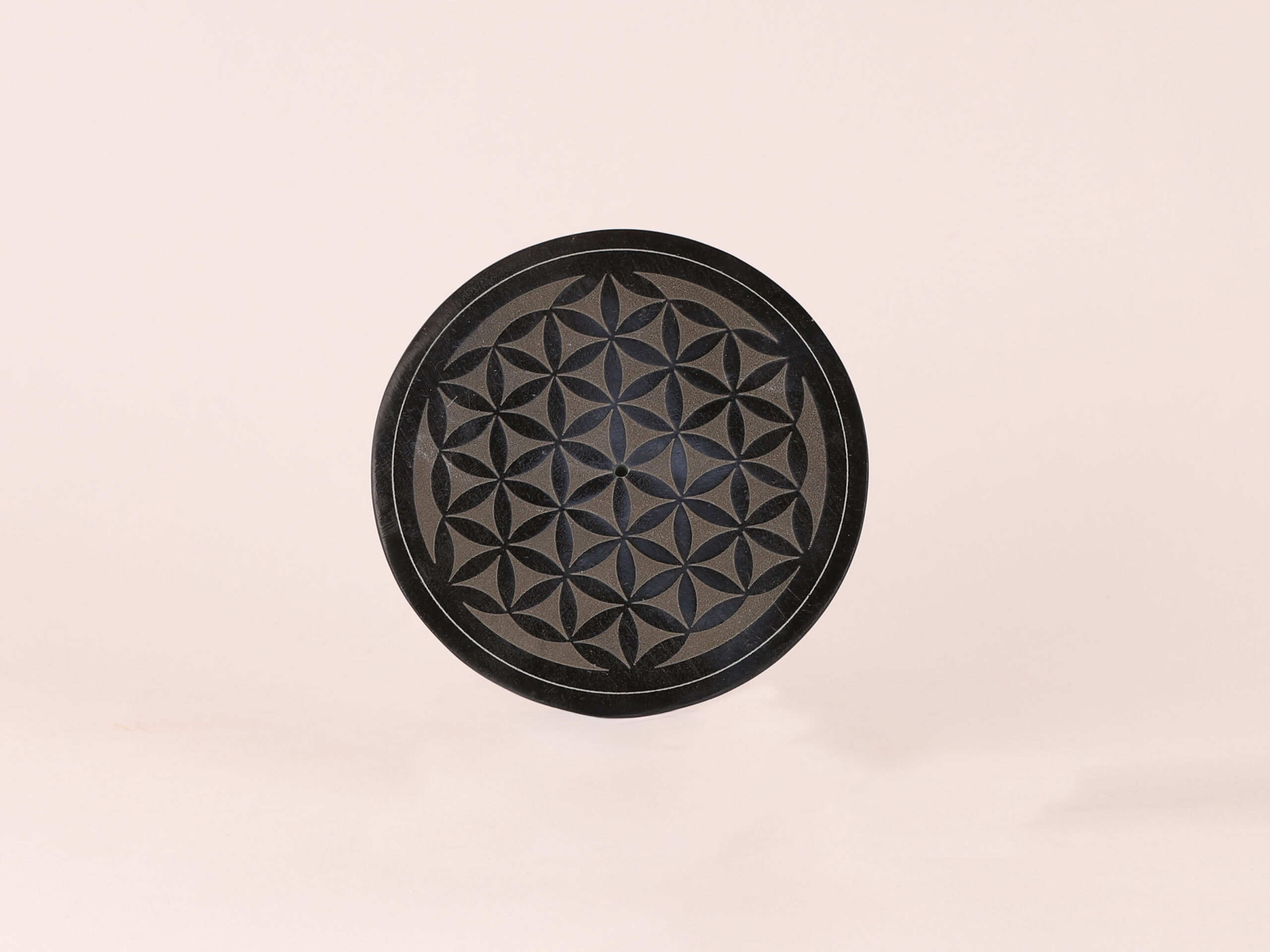 Porte-encens rond en pierre Fleur de vie
