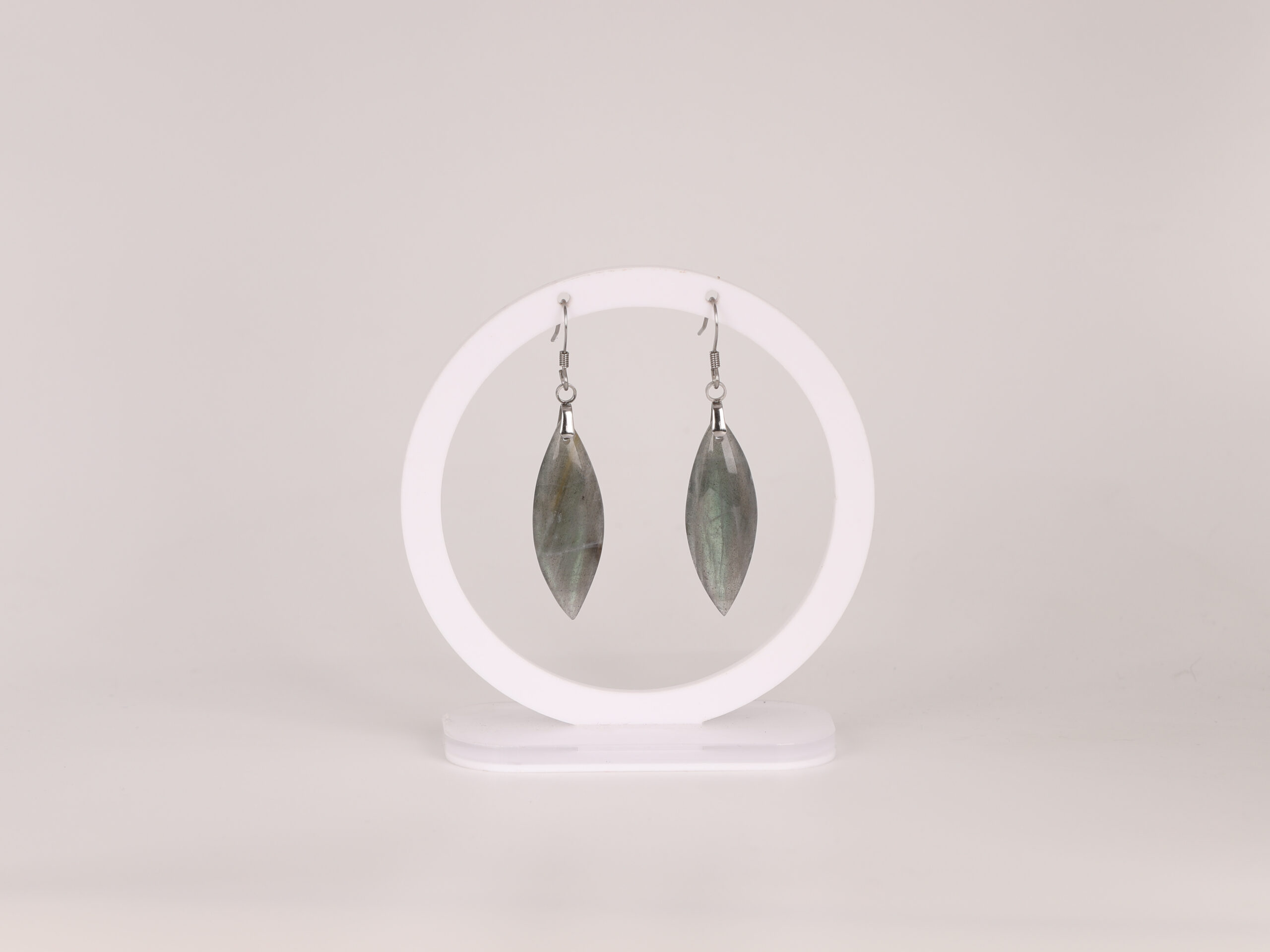 Boucles d'oreilles marquise Labradorite verte attache crochet