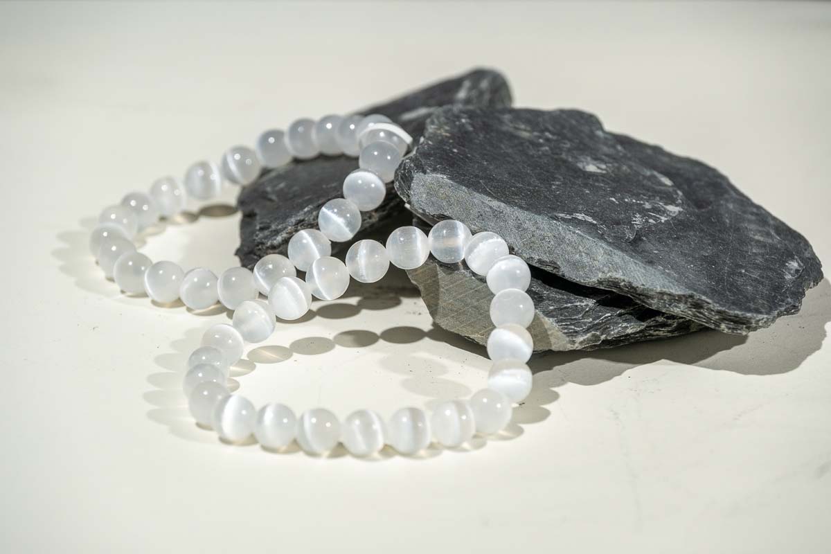 Bracelet Sélénite 'AA' perles de 8mm 2 MbL