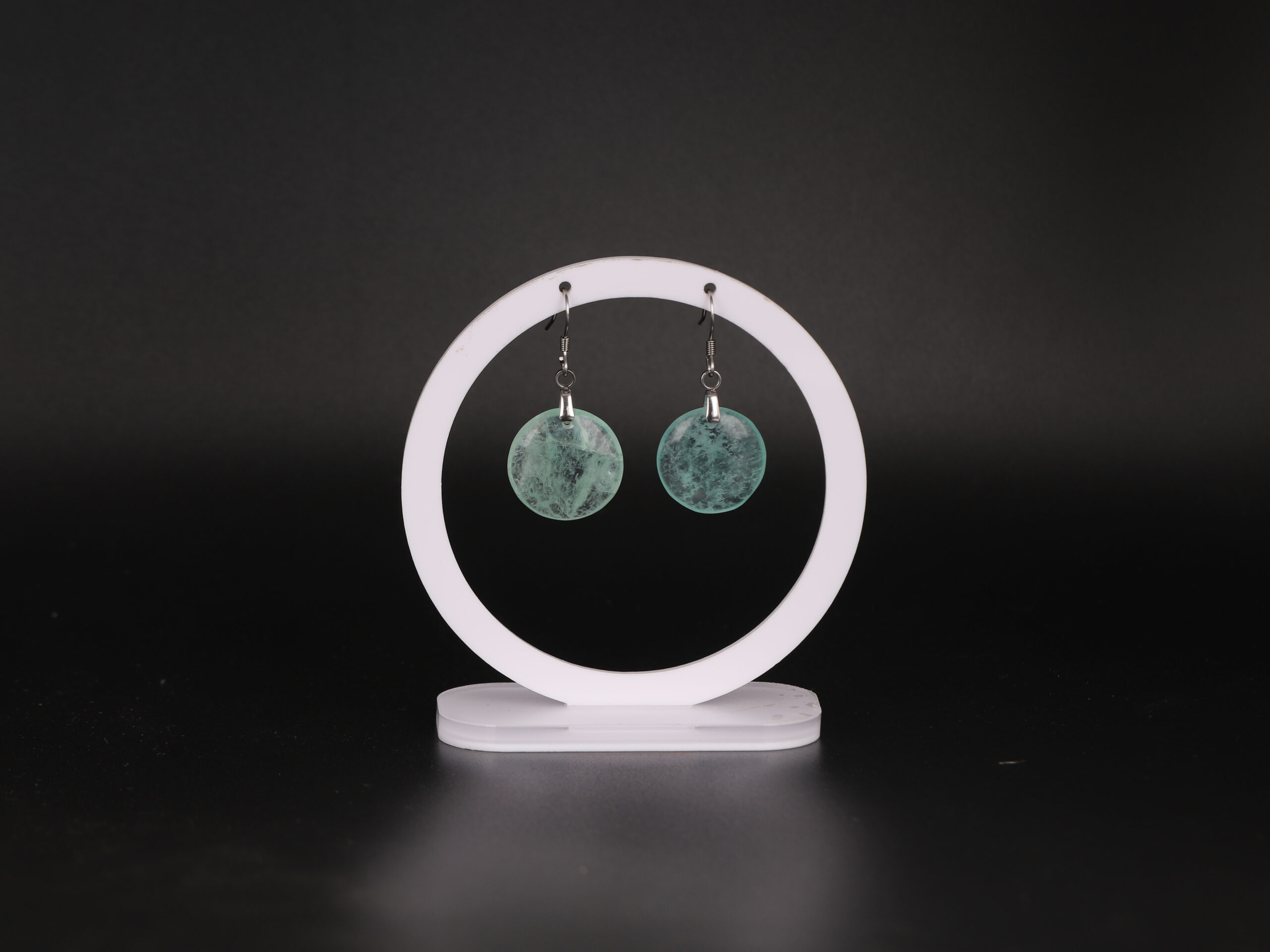 Boucles d'oreilles cercle Pierre de Lune Verte attache crochet