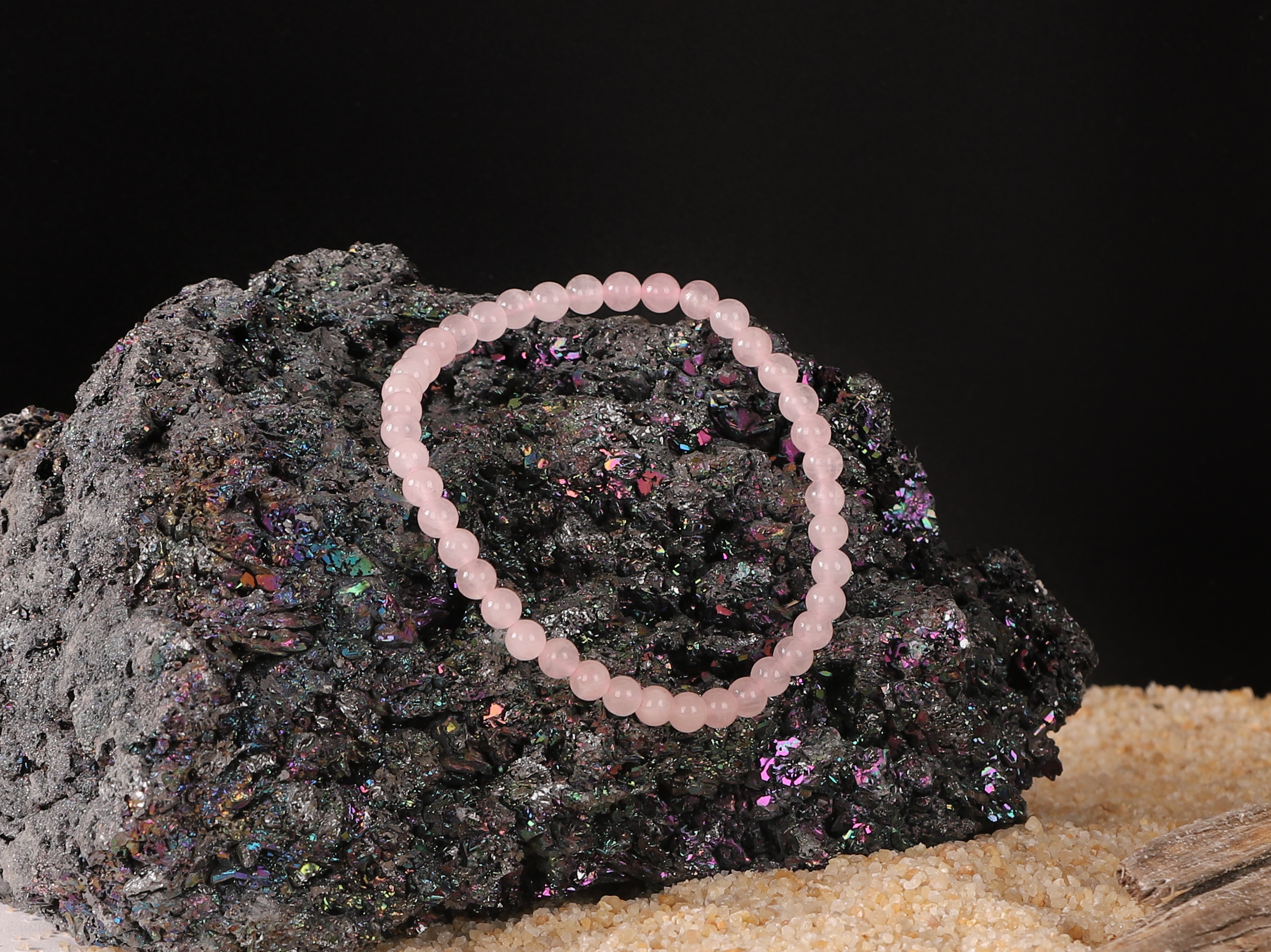 Bracelet Quartz Rose 'A' perles 4mm 3