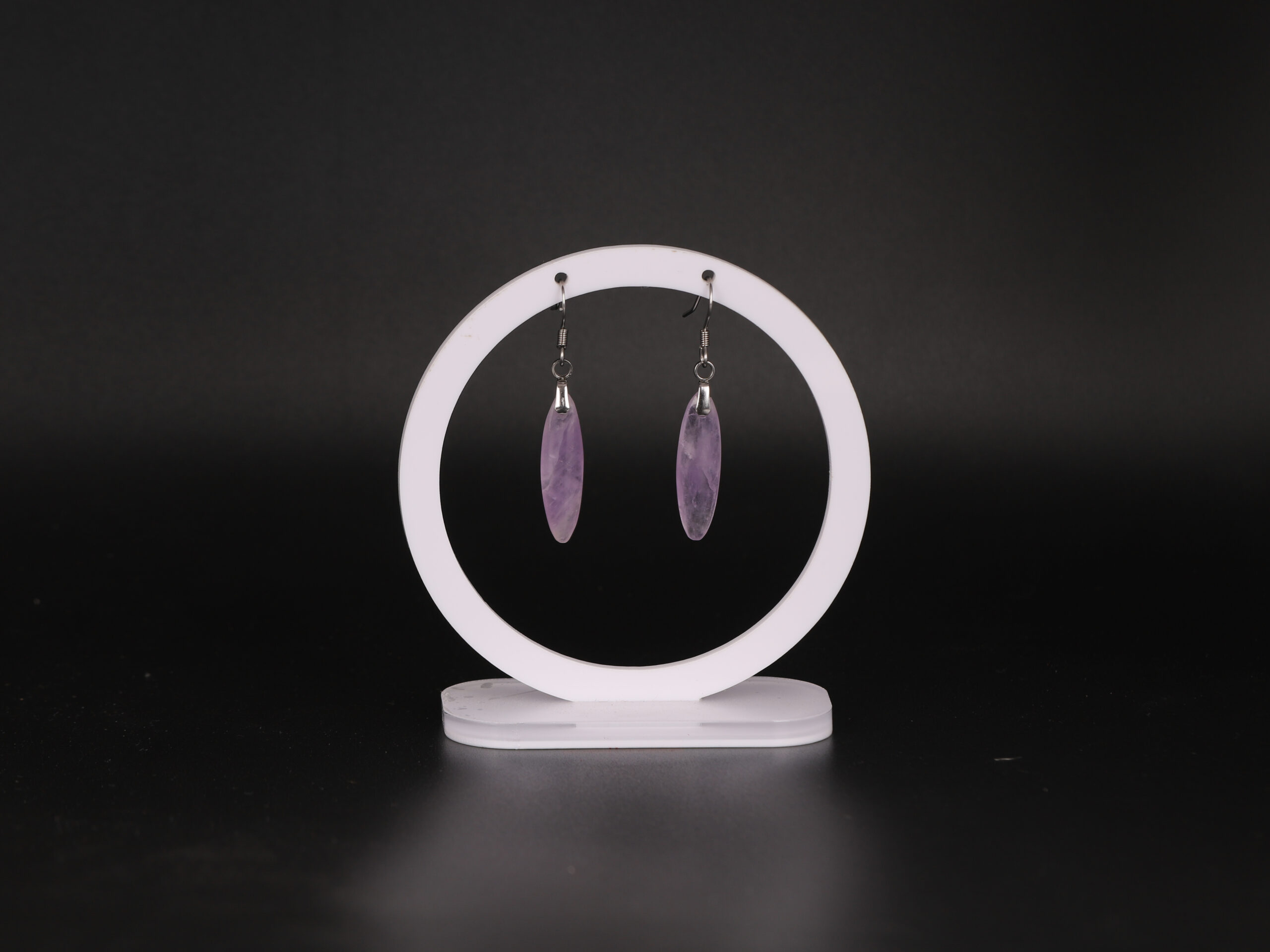 Boucles d'oreilles ovale en Améthyste attache crochet