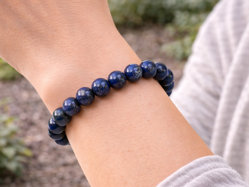 Bracelet Lapis Lazuli 'AA' perles 10mm 3 bkWHD9mi