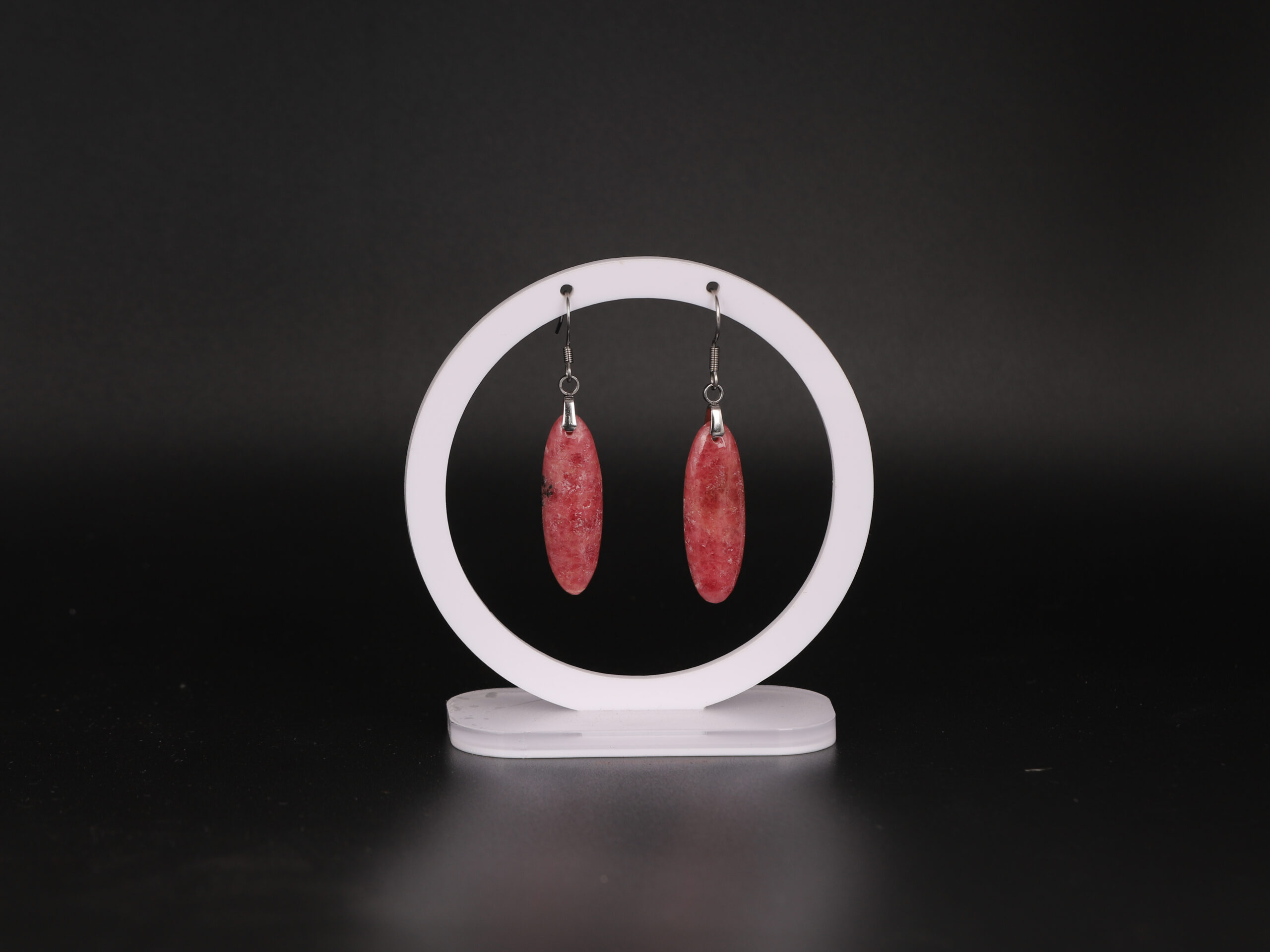 Boucles d'oreilles ovale en Rhodonite attache crochet