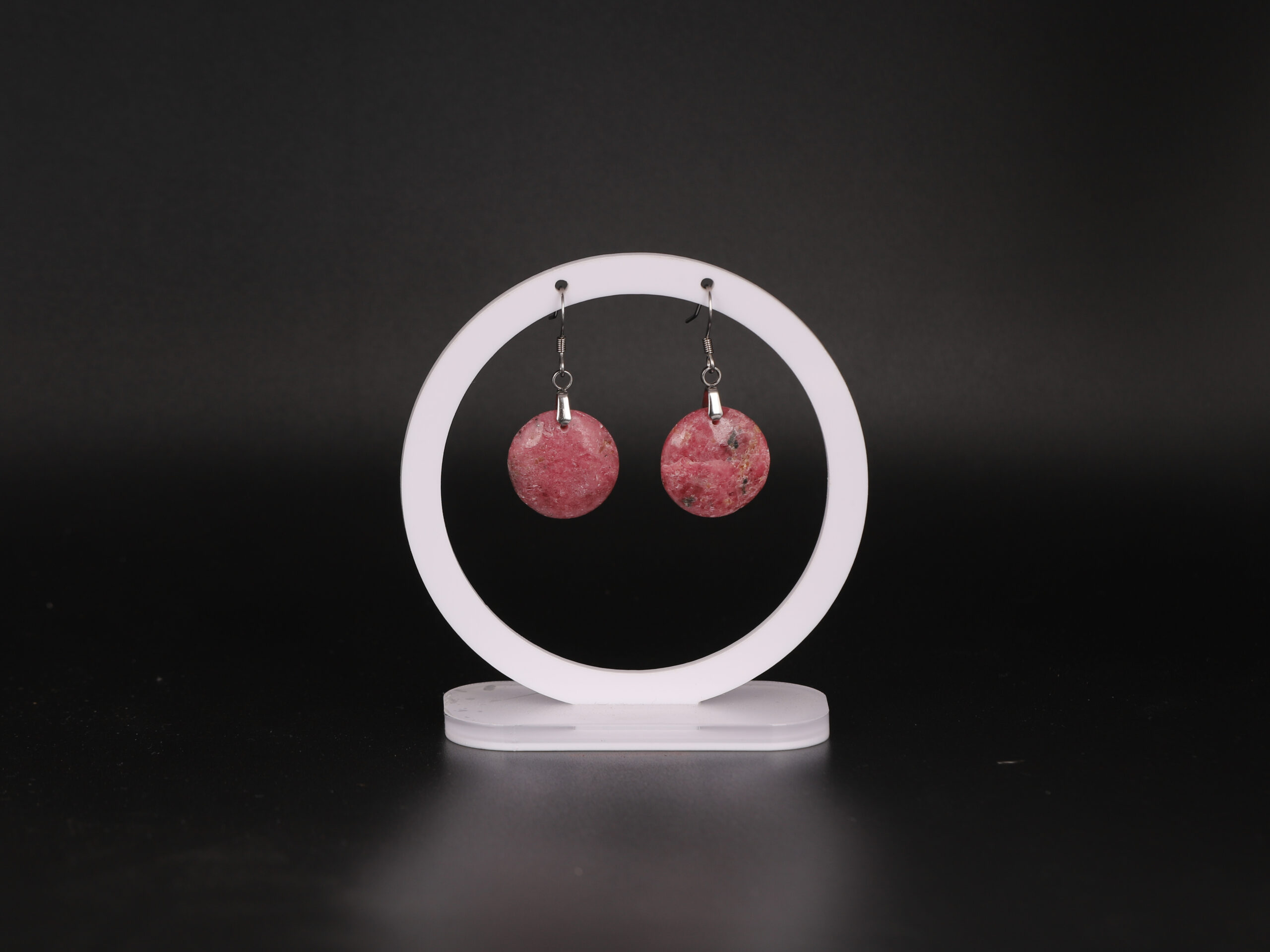Boucles d'oreilles cercle en Rhodonite attache crochet