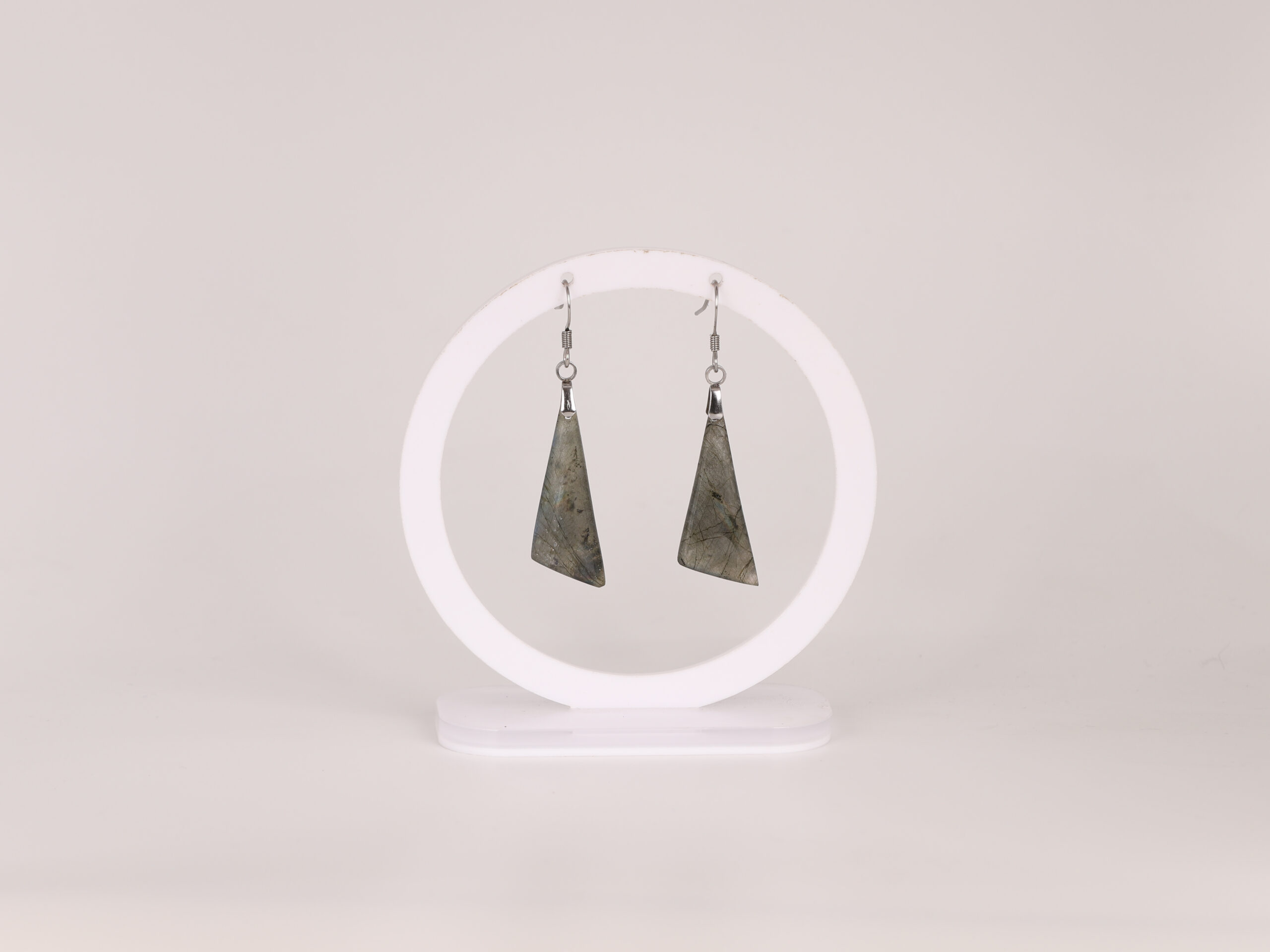 Boucles d'oreilles triangle Labradorite arc-en-ciel attache crochet