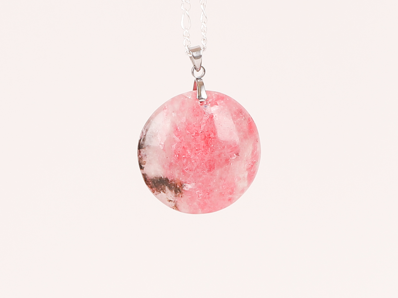 Pendentif cercle Rhodonite black line 15 Pendentif cercle Rhodonite black line