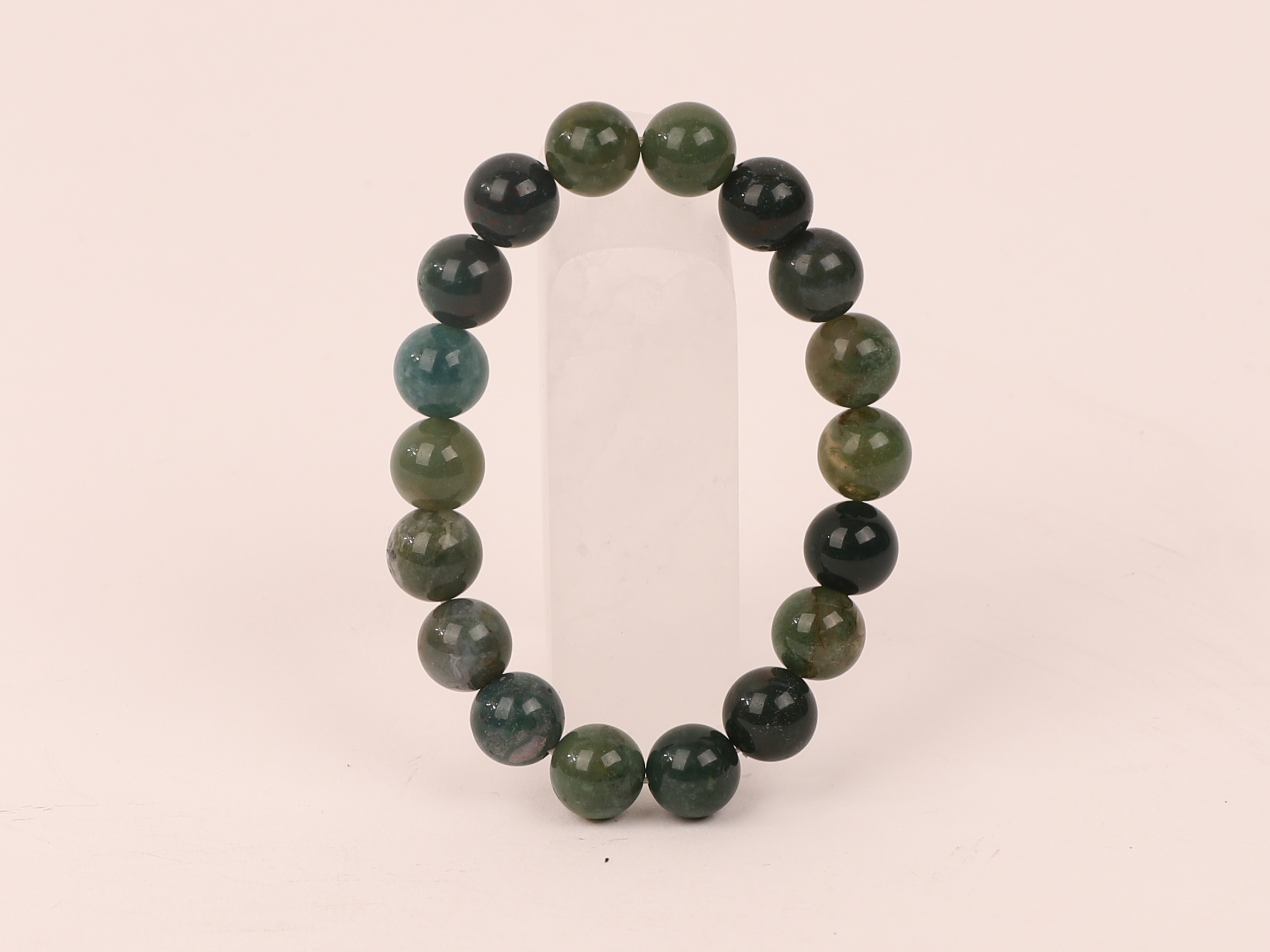 Bracelet Agate Mousse 'A' perles 10mm 6 Bracelet Agate Mousse 'A' perles 10mm