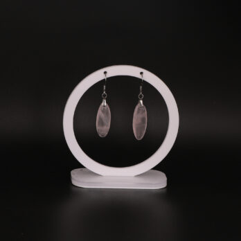 Boucles d'oreilles ovale Quartz Rose attache crochet