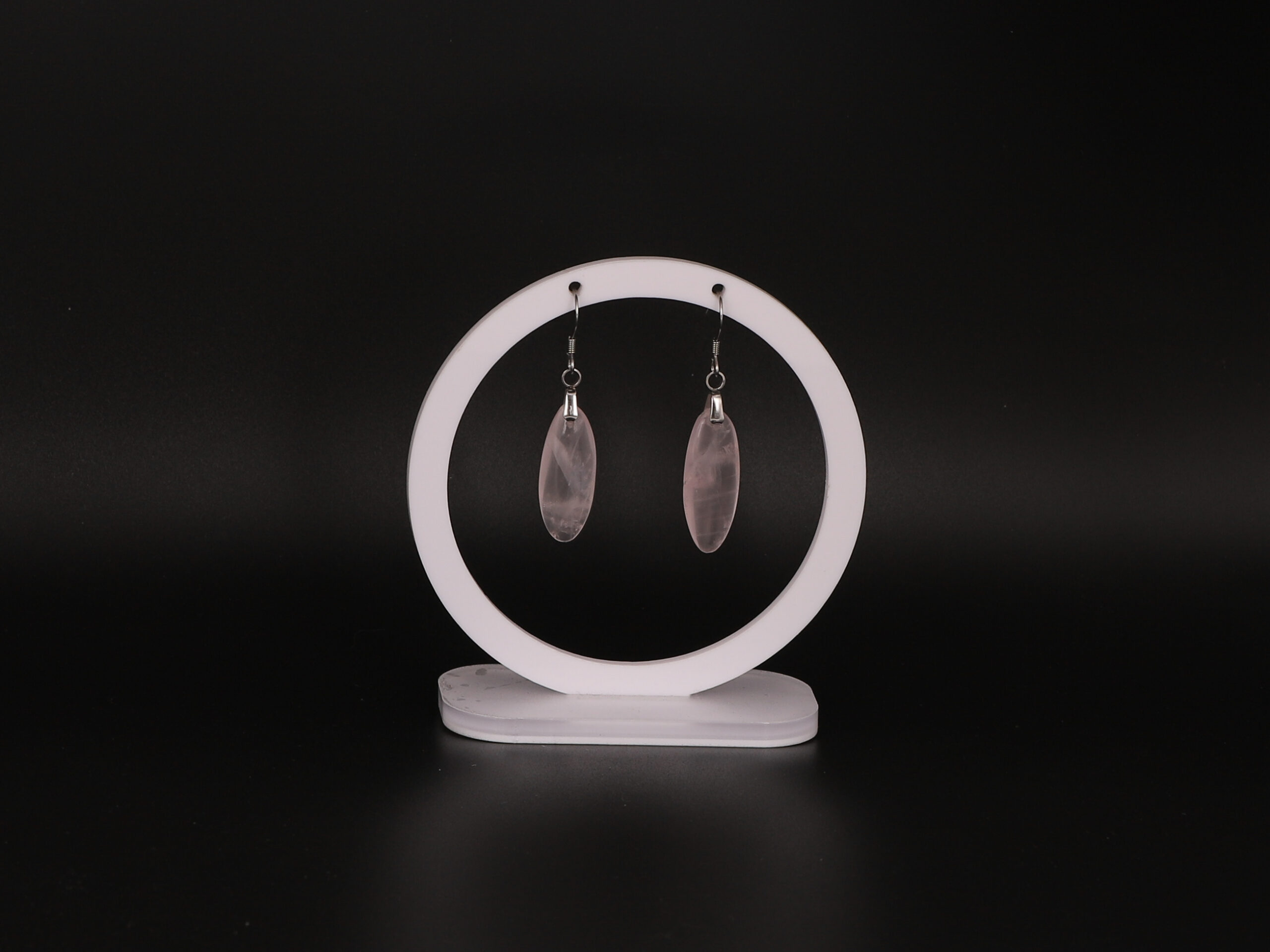 Boucles d'oreilles ovale Quartz Rose attache crochet