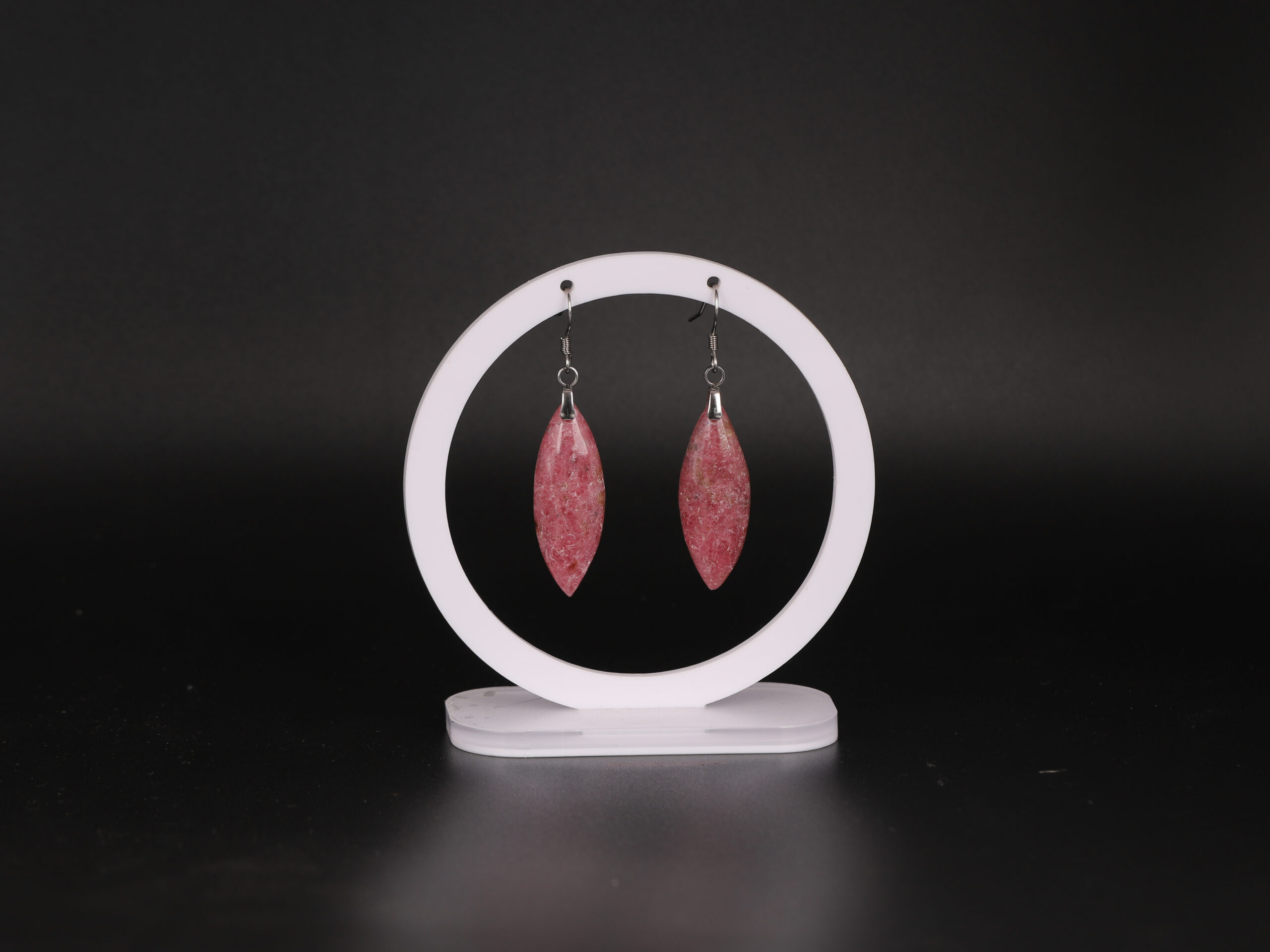 Boucles d'oreilles marquise en Rhodonite attache crochet
