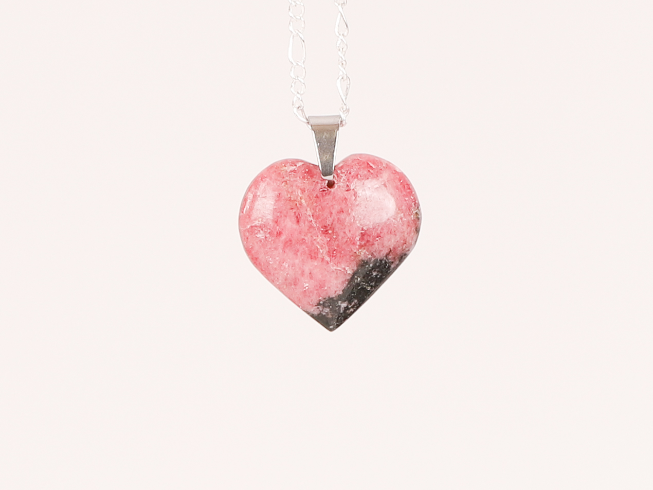 Pendentif coeur Rhodonite black line