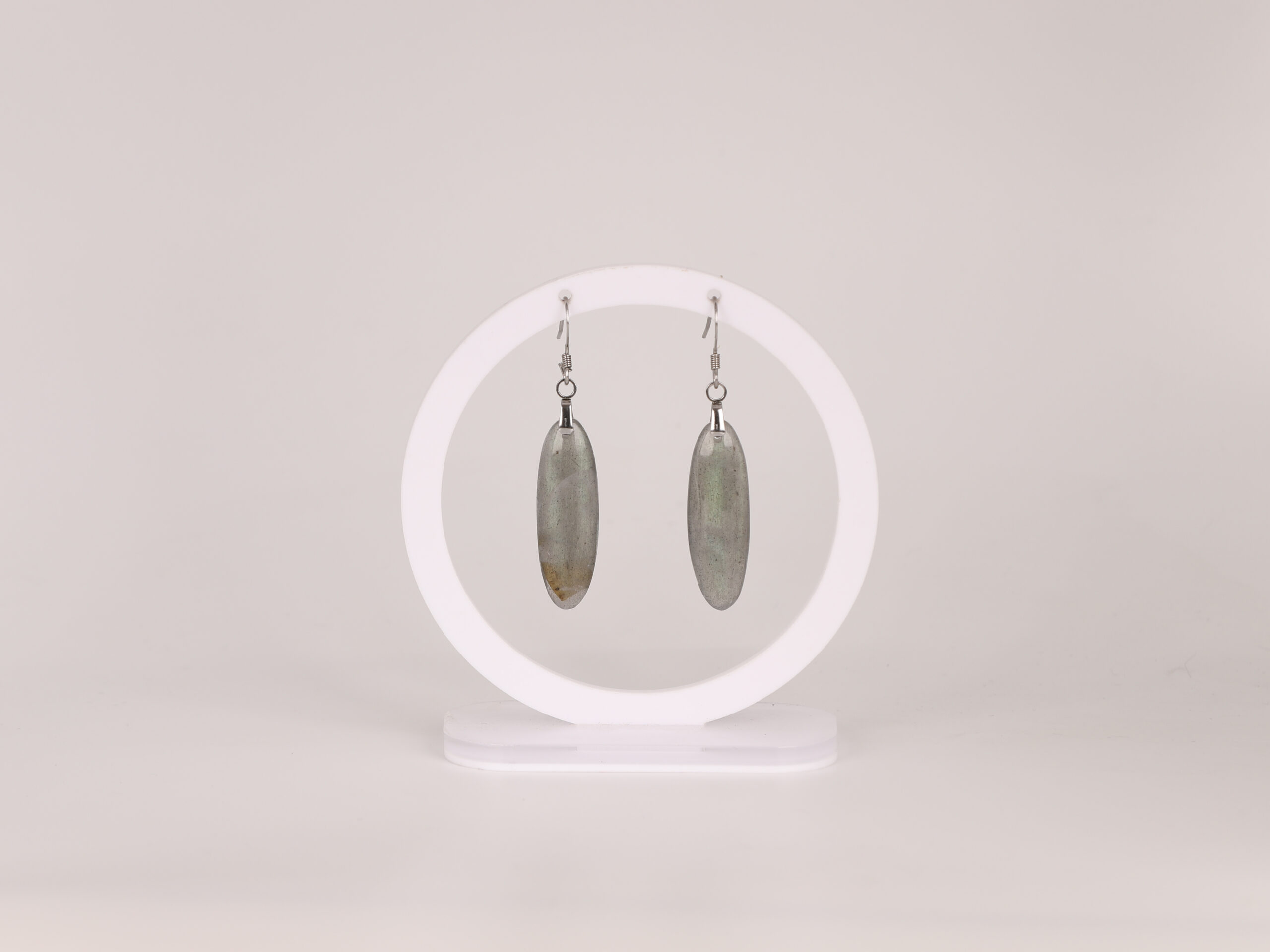 Boucles d'oreilles ovale Labradorite verte attache crochet