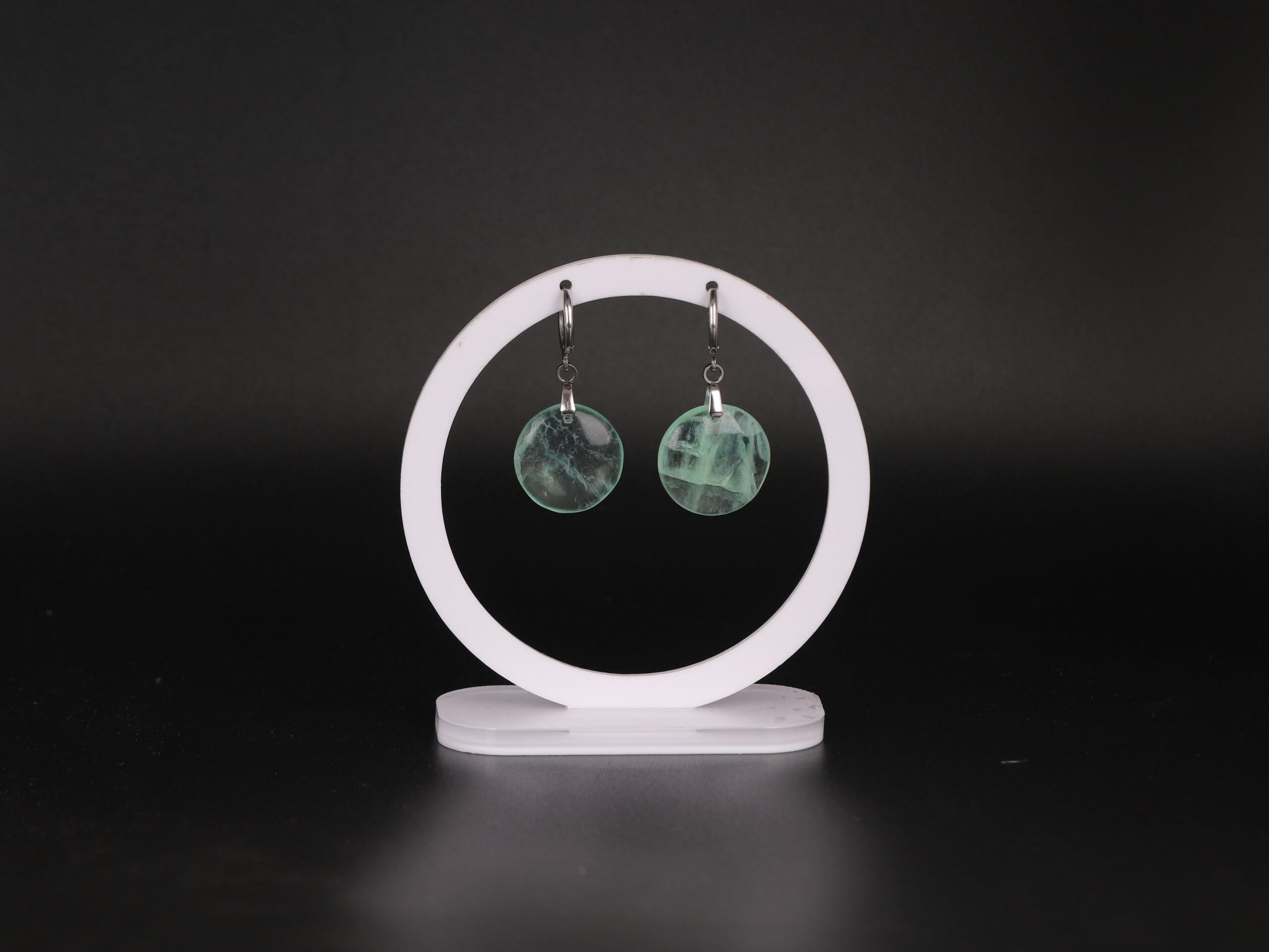 Boucles d'oreilles cercle Pierre de Lune Verte attache ronde