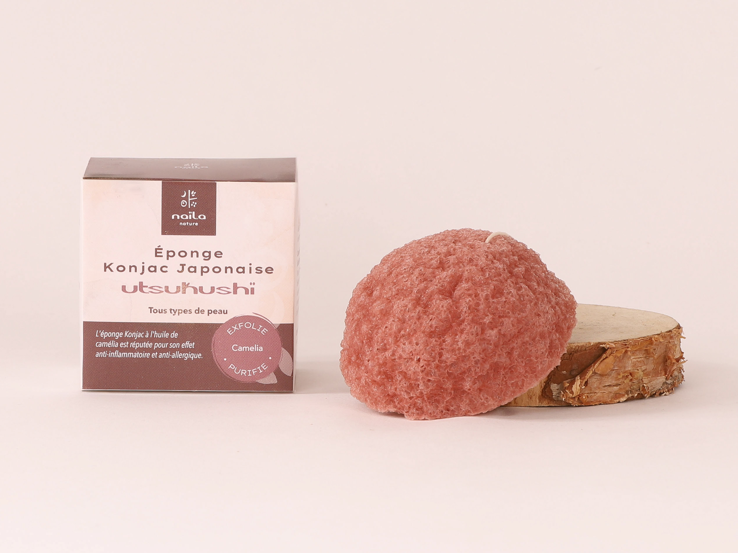 Lot de 3 éponges Konjac japonaise utsukushï camélia