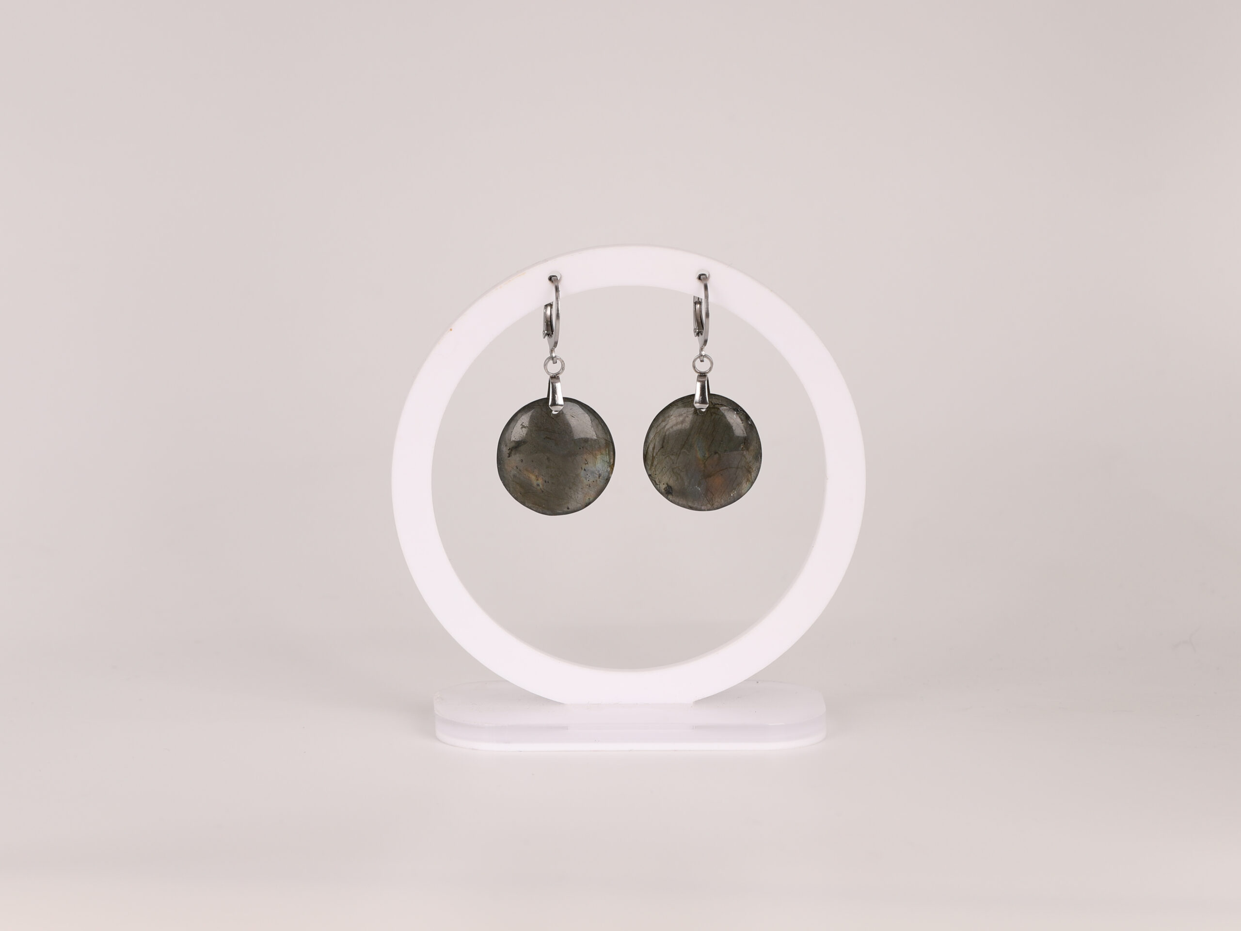 Boucles d'oreilles cercle Labradorite arc-en-ciel attache ronde