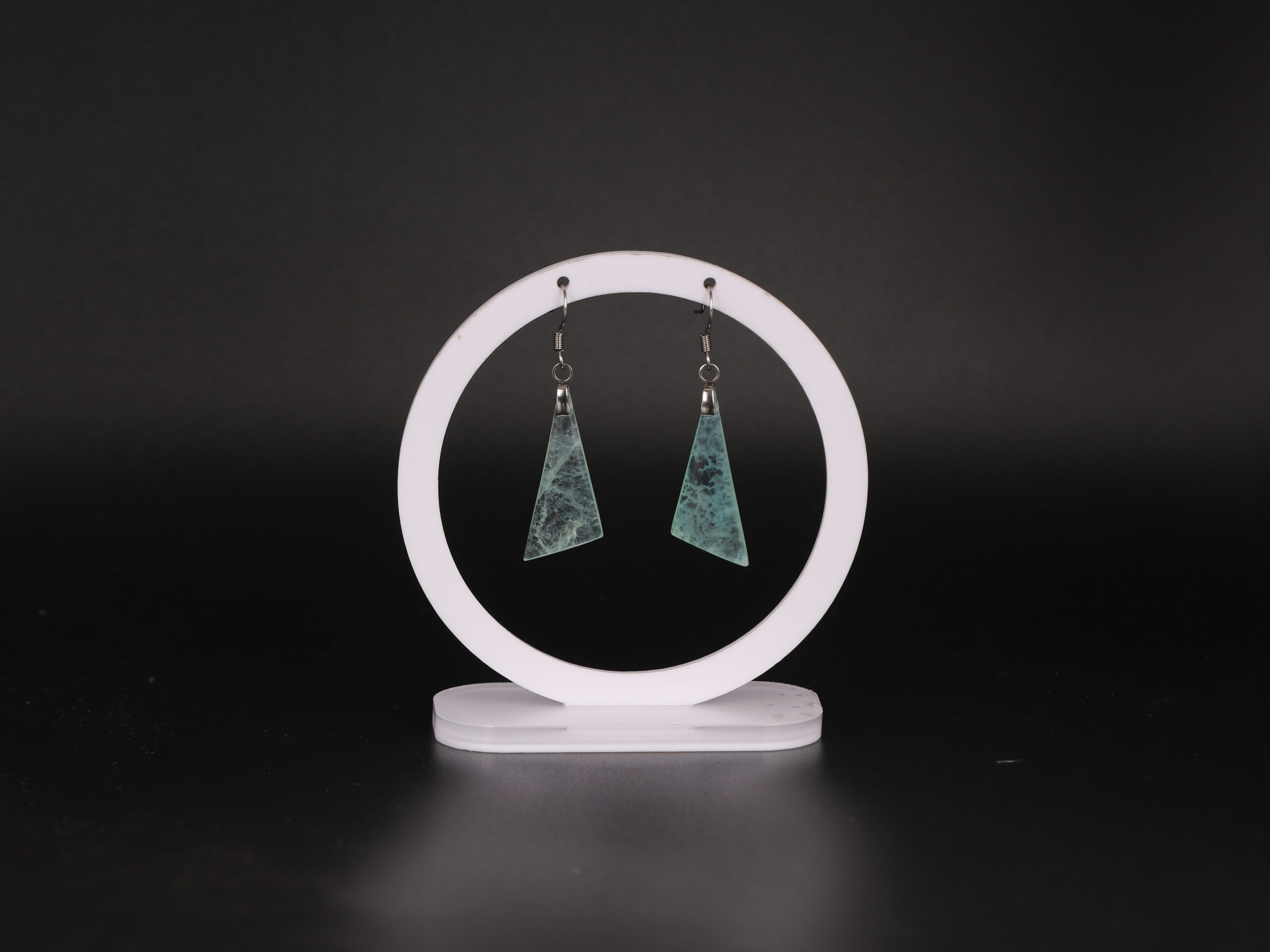 Boucles d'oreilles triangle Pierre de Lune Verte attache ronde