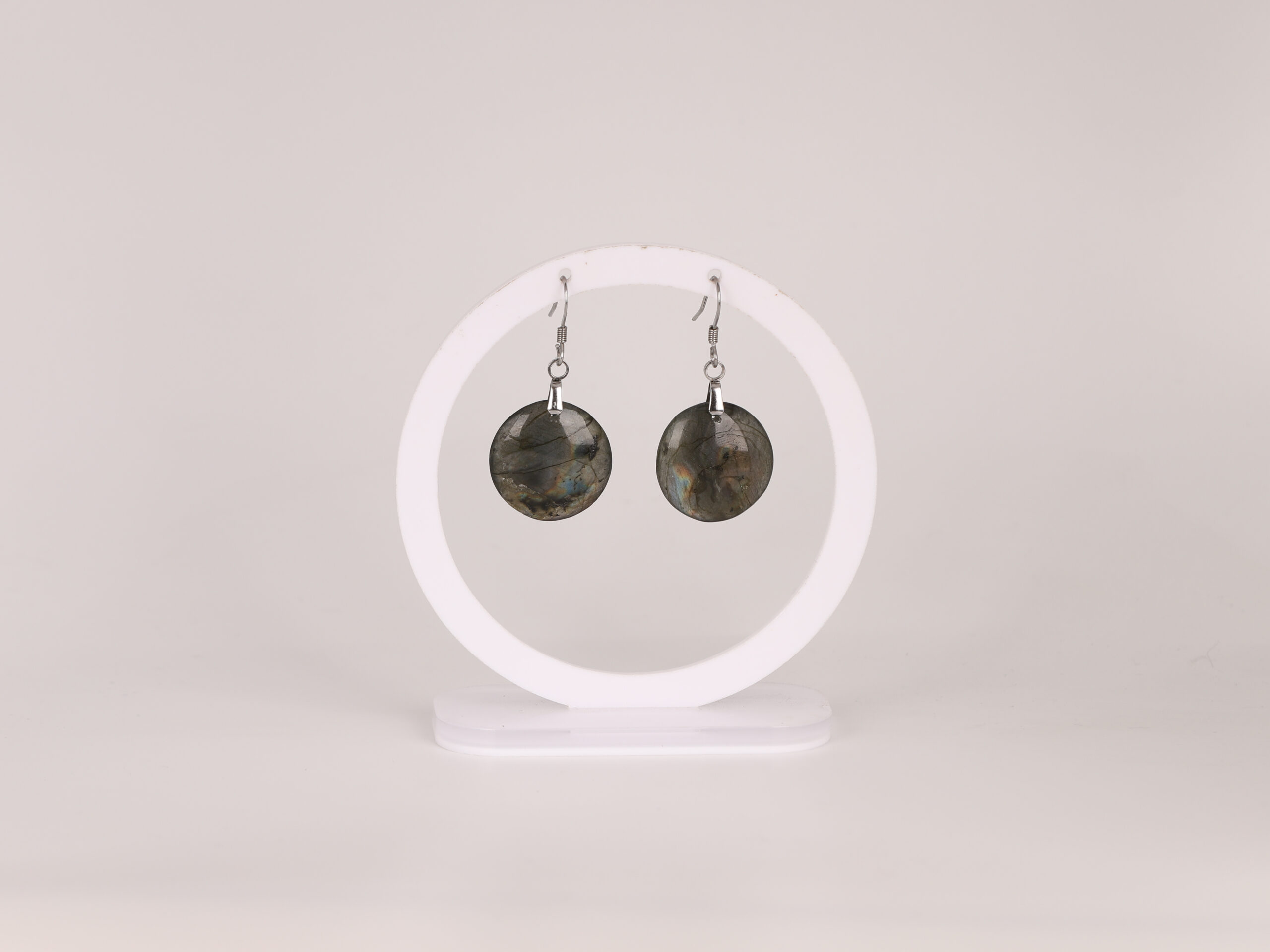 Boucles d'oreilles cercle Labradorite arc-en-ciel attache crochet