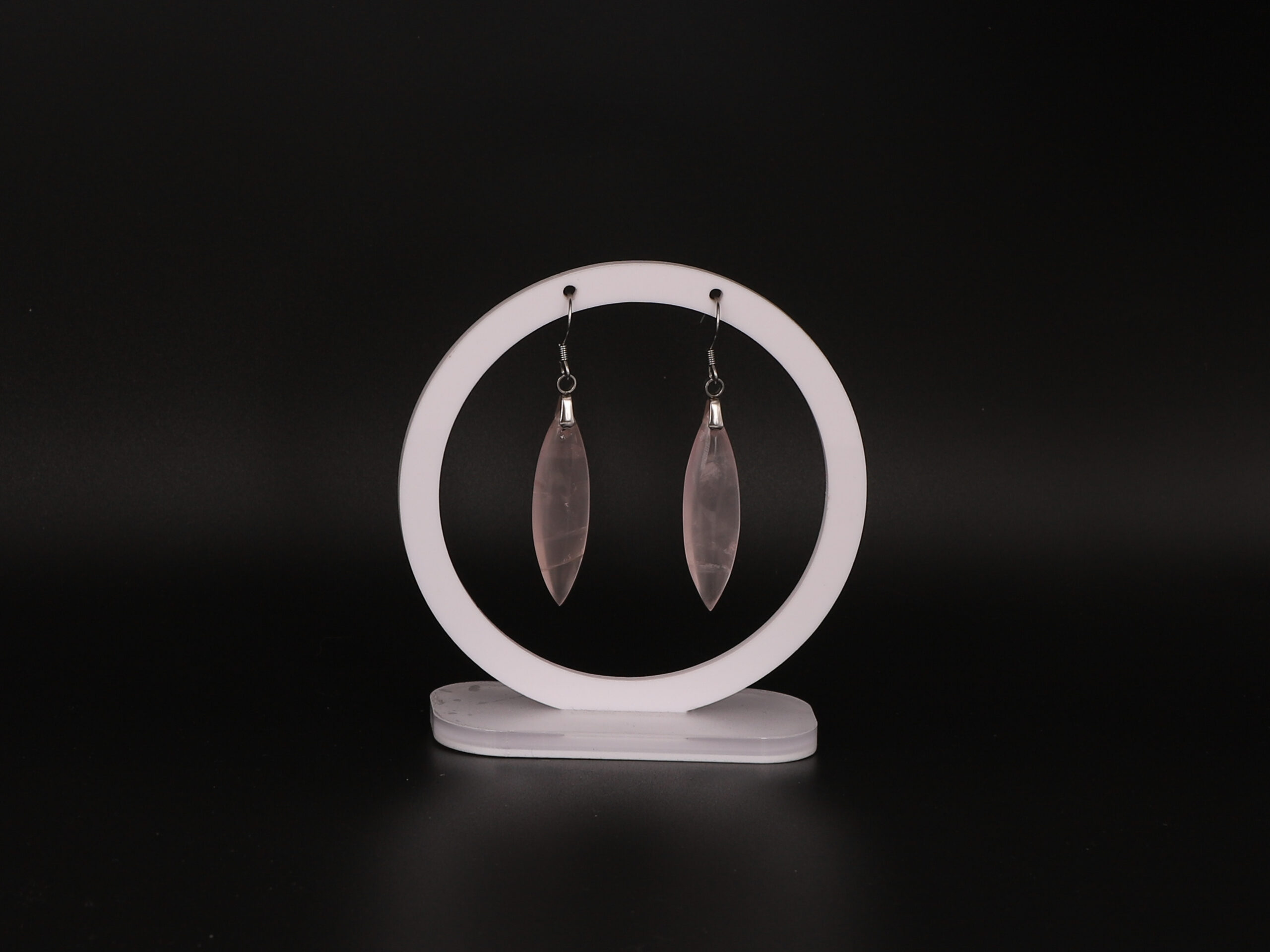 Boucles d'oreilles marquise Quartz Rose attache crochet