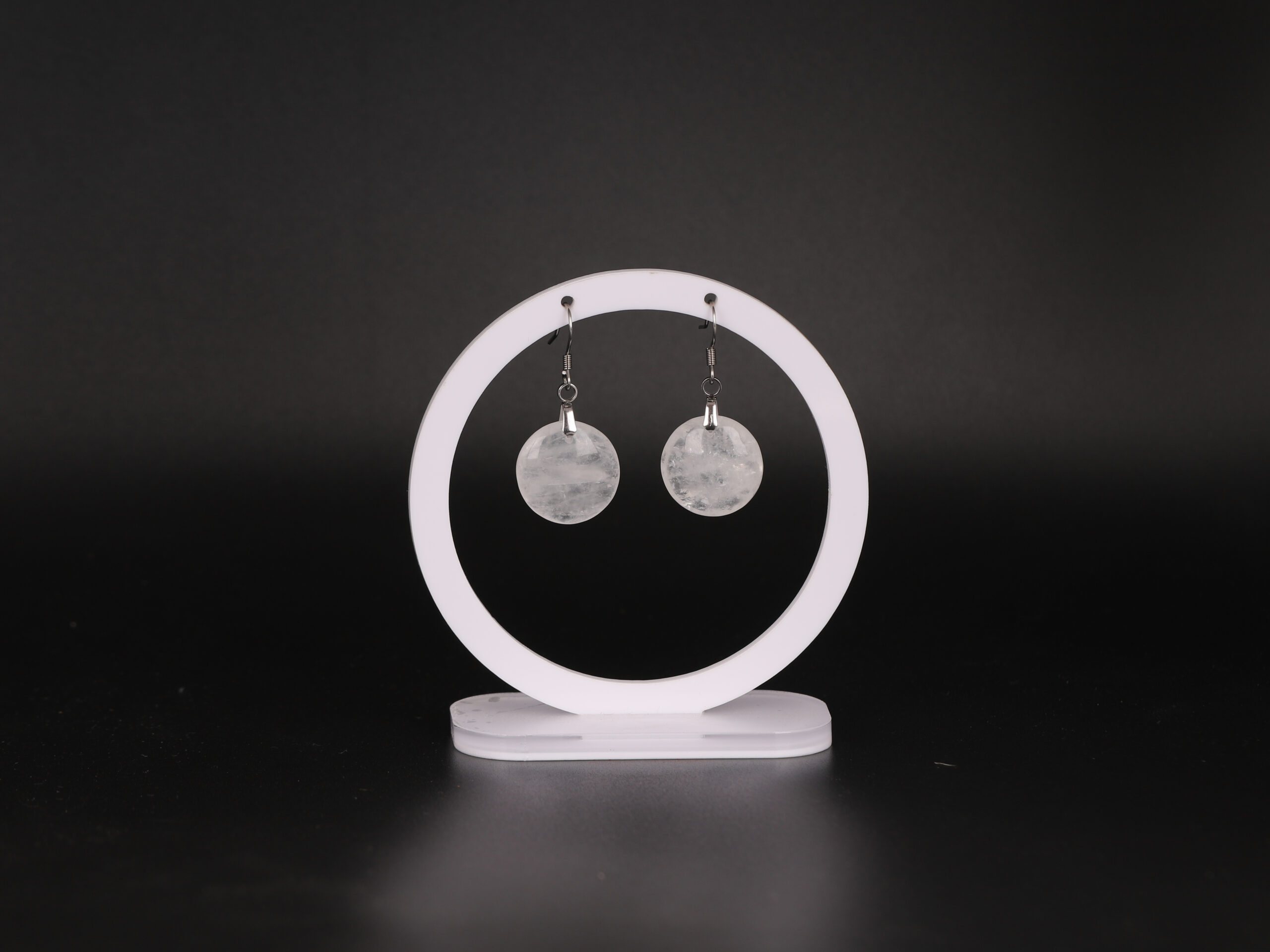 Boucles d'oreilles cercle en Cristal de Roche blanc attache crochet