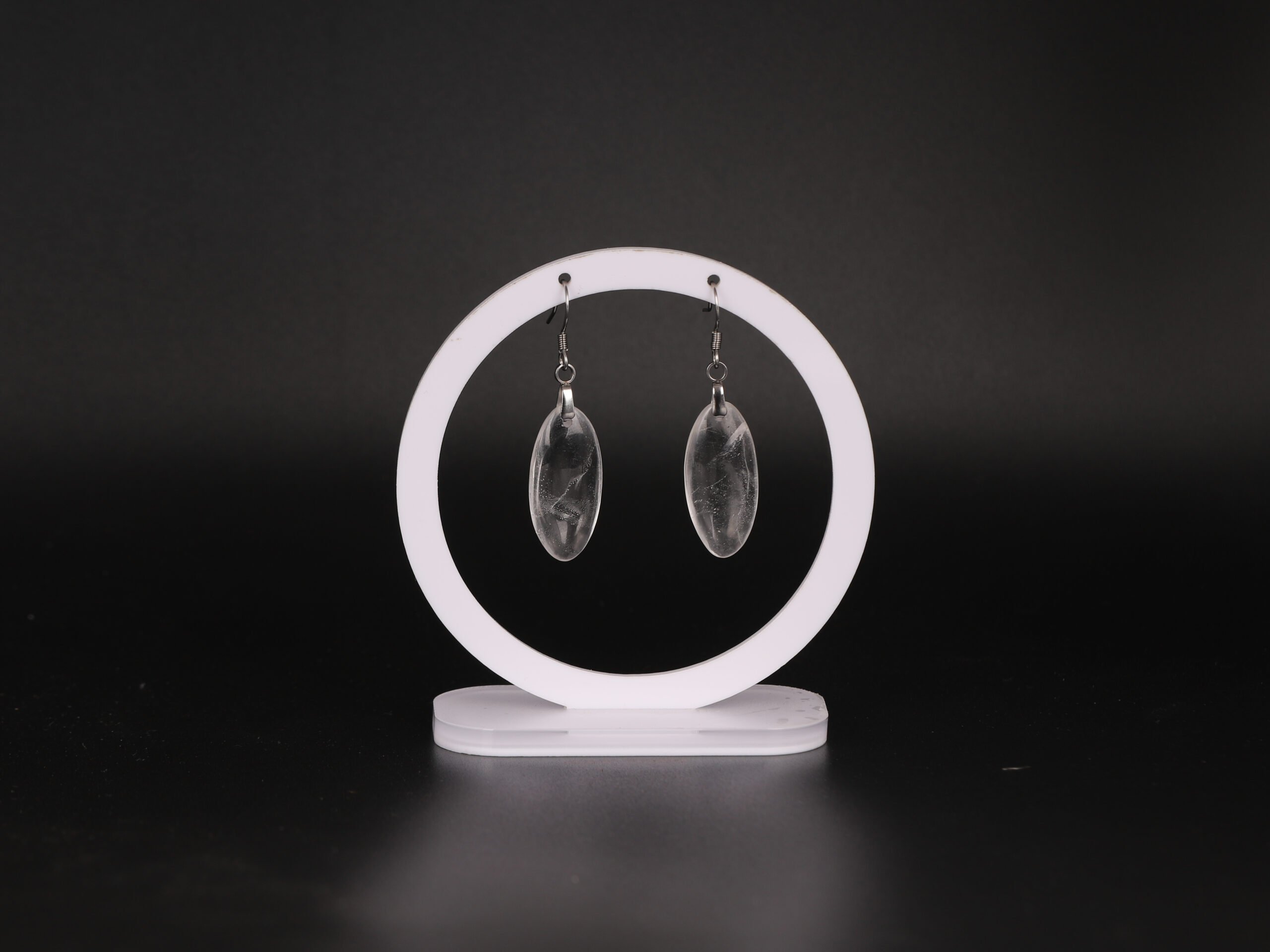 Boucles d'oreilles ovale en Cristal de Roche attache crochet