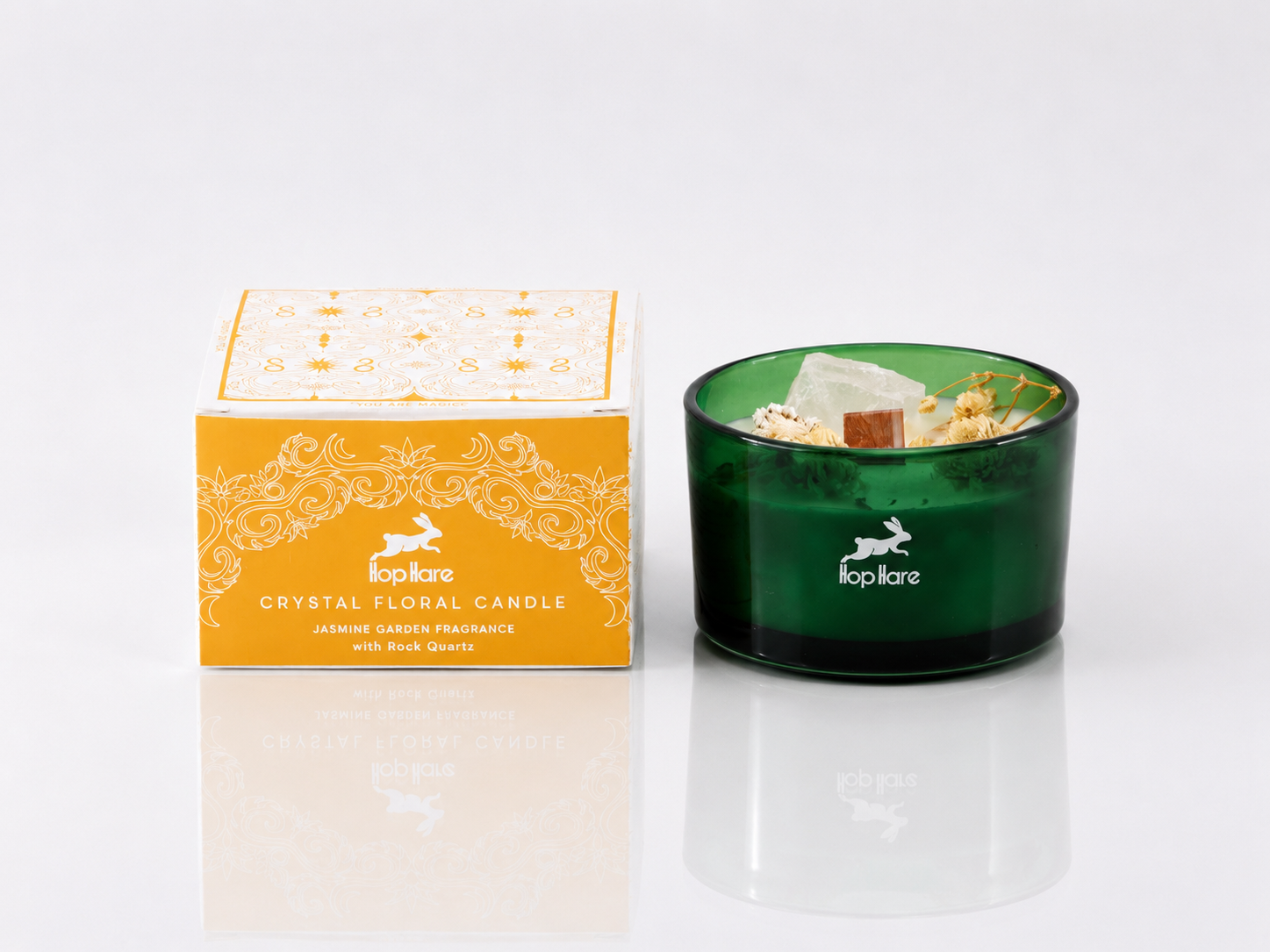Bougie Crystal Floral Hop Hare – Jardin de Jasmin & Cristal de Roche 4 Bougie Crystal Floral Hop Hare – Jardin de Jasmin & Cristal de Roche