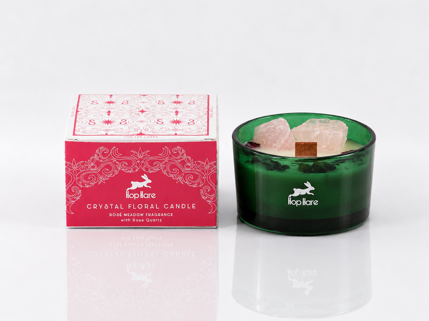 Bougie Crystal Floral Hop Hare – Prairie de Roses & Quartz Rose 5 Bougie Crystal Floral Hop Hare – Prairie de Roses & Quartz Rose