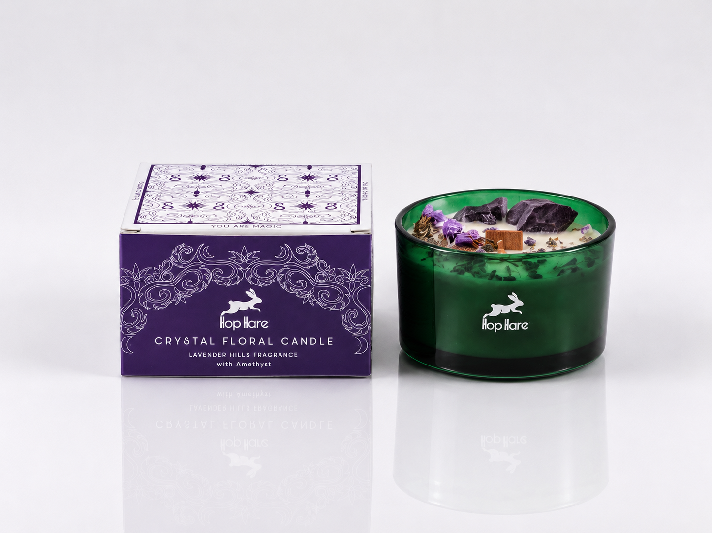 Bougie Crystal Floral Hop Hare – Collines de Lavande & Améthyste 3 Bougie Crystal Floral Hop Hare – Collines de Lavande & Améthyste