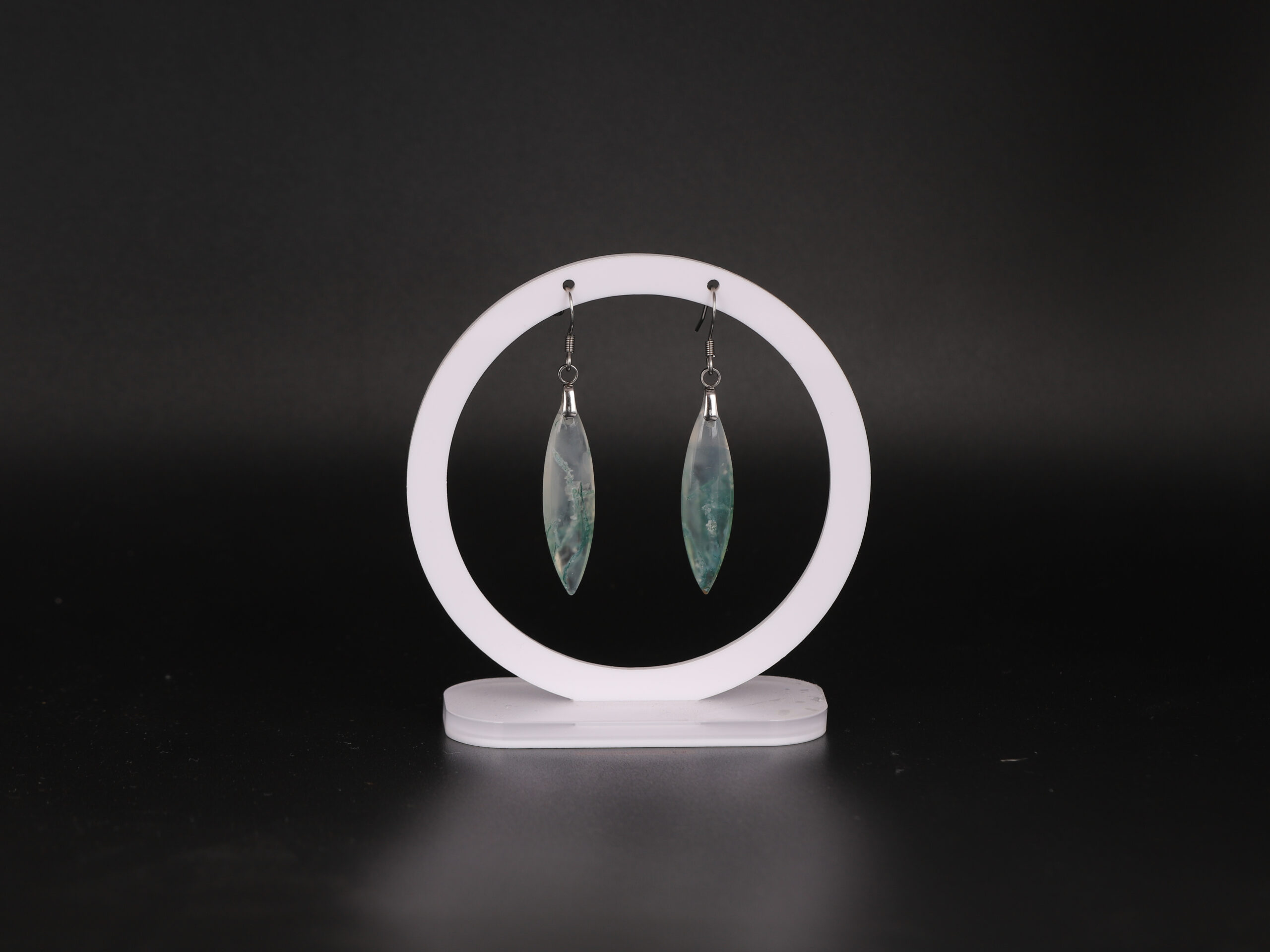 Boucles d'oreilles marquise en Agate Mousse attache crochet 2 Boucles d'oreilles marquise en Agate Mousse attache crochet
