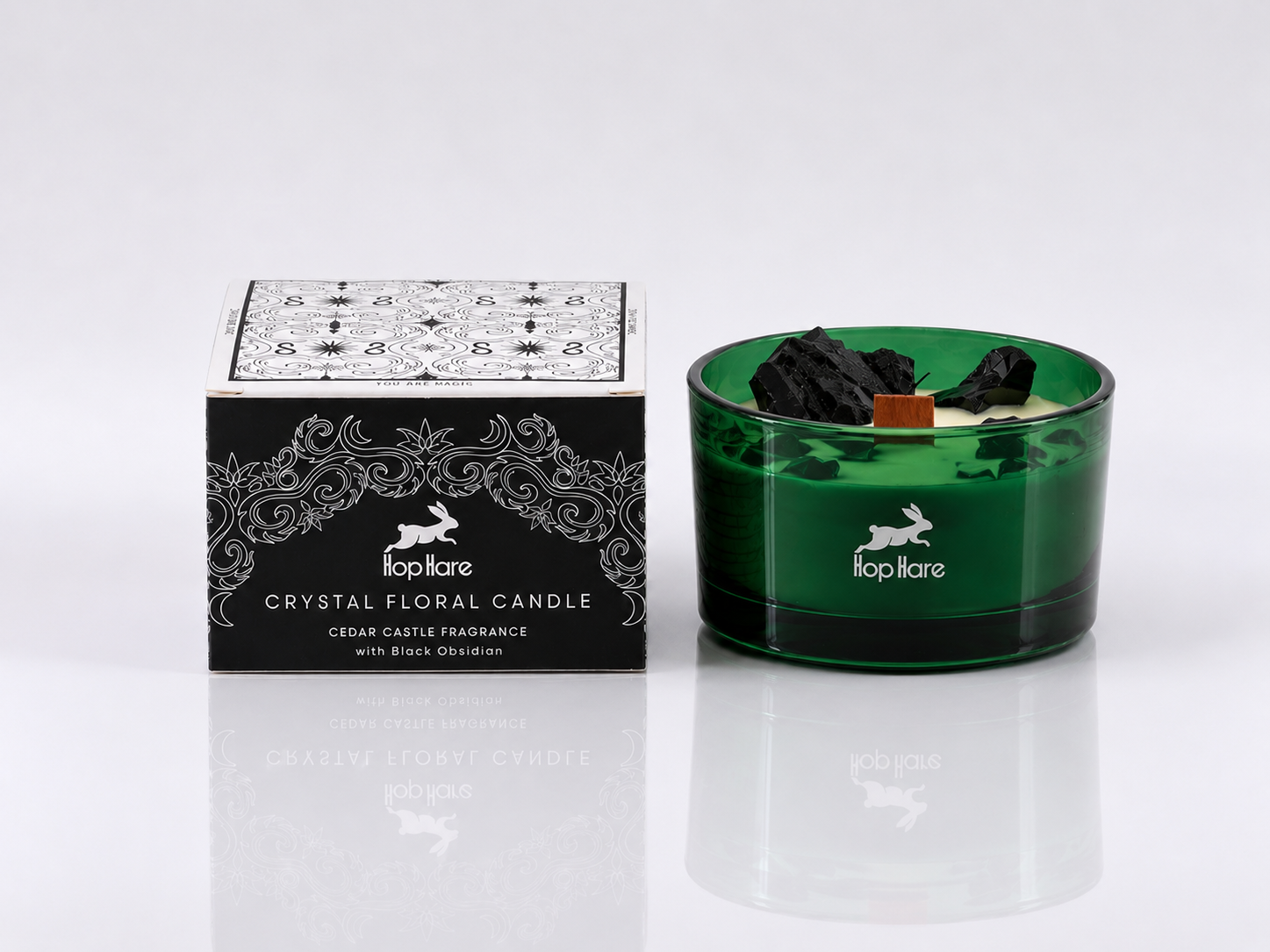 Bougie Crystal Floral Hop Hare – Cèdre Fatal & Obsidienne Noire 1 Bougie Crystal Floral Hop Hare – Cèdre Fatal & Obsidienne Noire