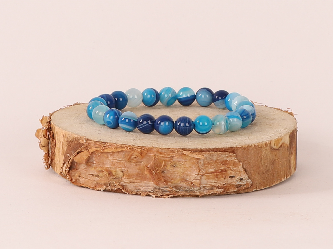 Bracelet Agate Bleue 'A' perles 8 mm 2