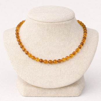 Collier Ambre sombre bébé catégorie ‘A’ perles 4mm