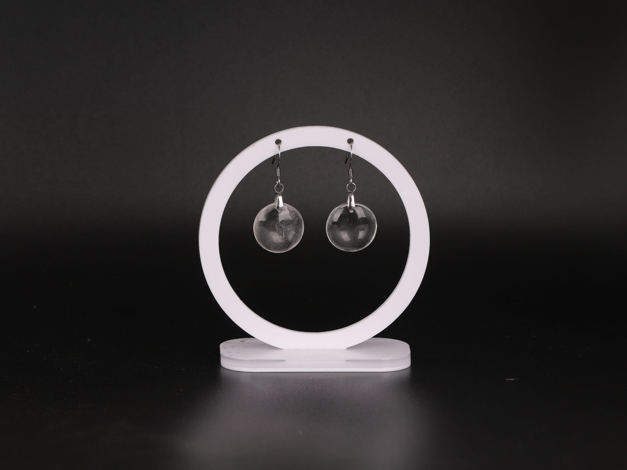 Boucles d'oreilles cercle en Cristal de Roche attache crochet 18 Boucles d'oreilles cercle en Cristal de Roche attache crochet