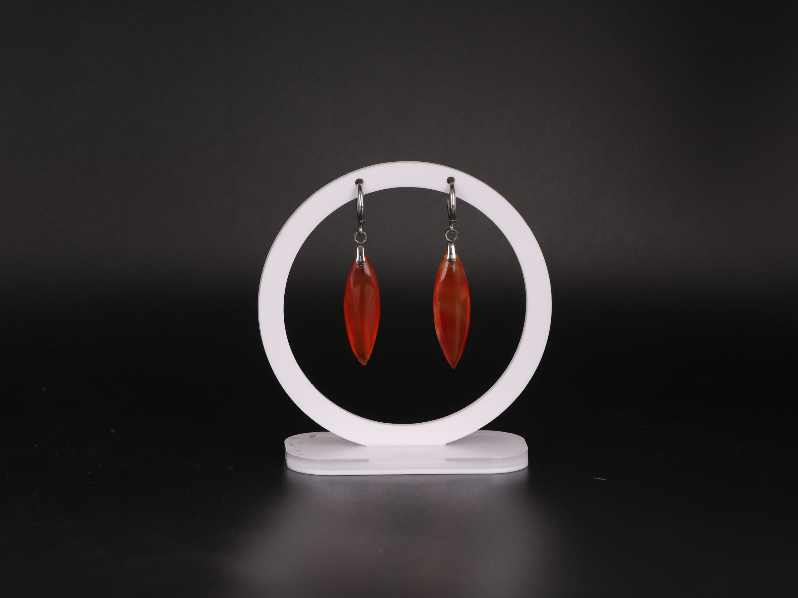 Boucles d'oreilles marquise en Cornaline attache ronde 12 Boucles d'oreilles marquise en Cornaline attache ronde