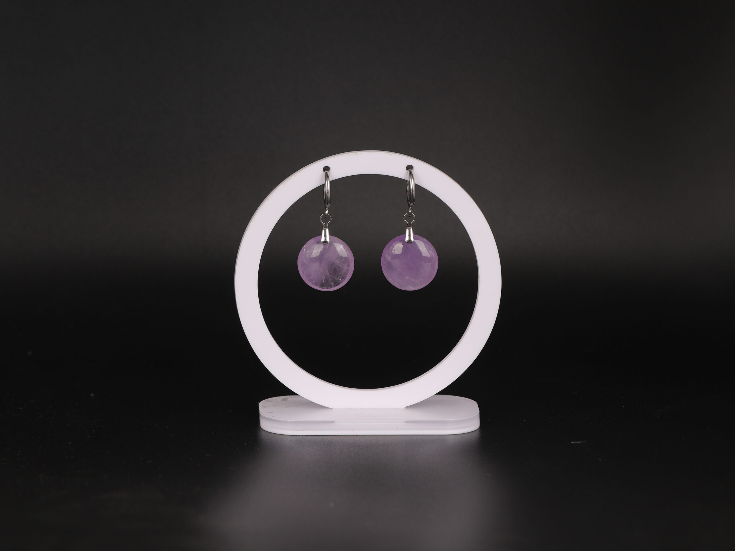 Boucles d'oreilles cercle en Améthyste attache ronde 3 Boucles d'oreilles cercle en Améthyste attache ronde