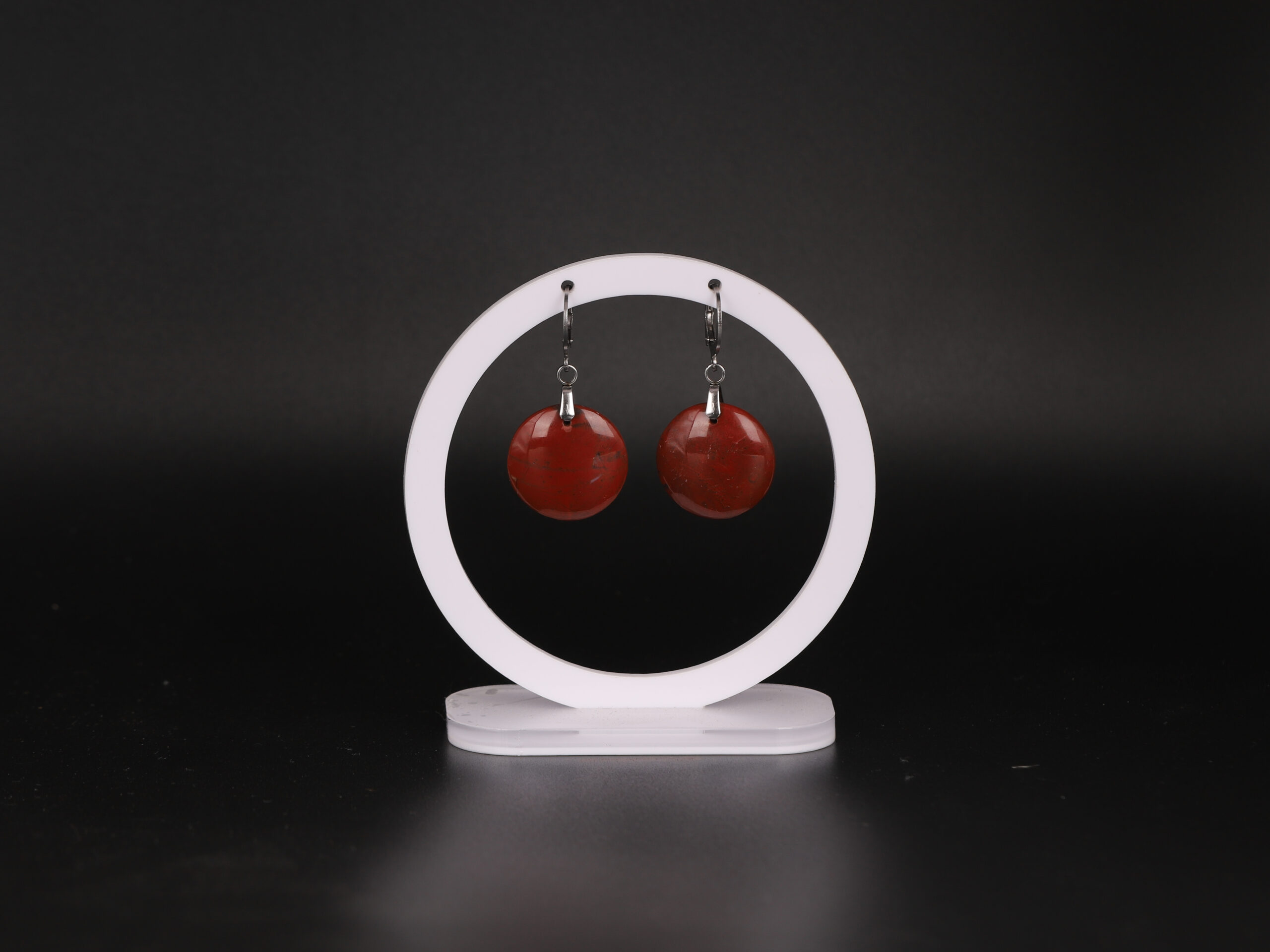 Boucles d'oreilles cercle Jaspe Rouge attache ronde 12 Boucles d'oreilles cercle Jaspe Rouge attache ronde
